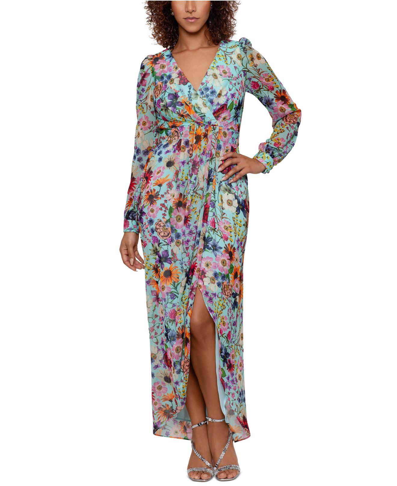 Betsy & Adam Floral-print Blouson-sleeve High-low Maxi Dress in Blue | Lyst  Canada