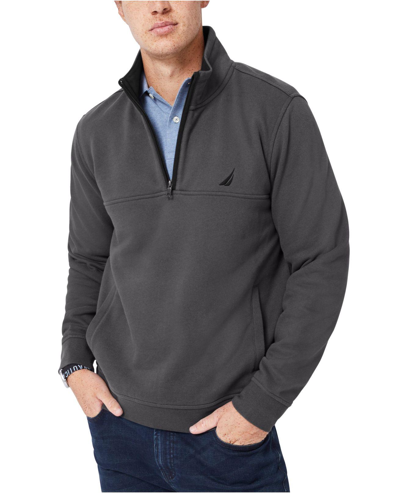 Nautica Solid Quarter Zip Fleece Pullover in Charcoal Heather (Gray