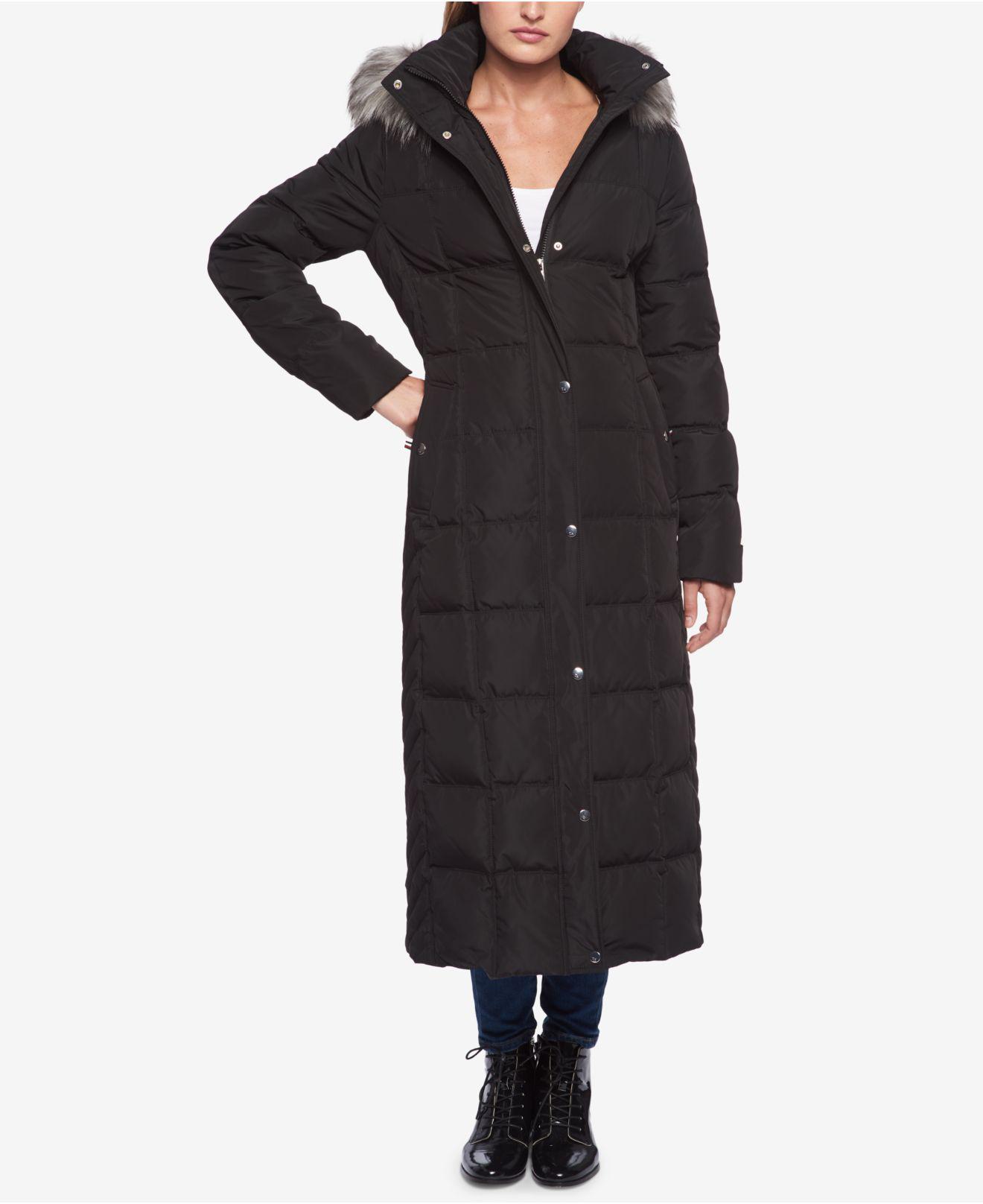 tommy hilfiger long quilted down coat