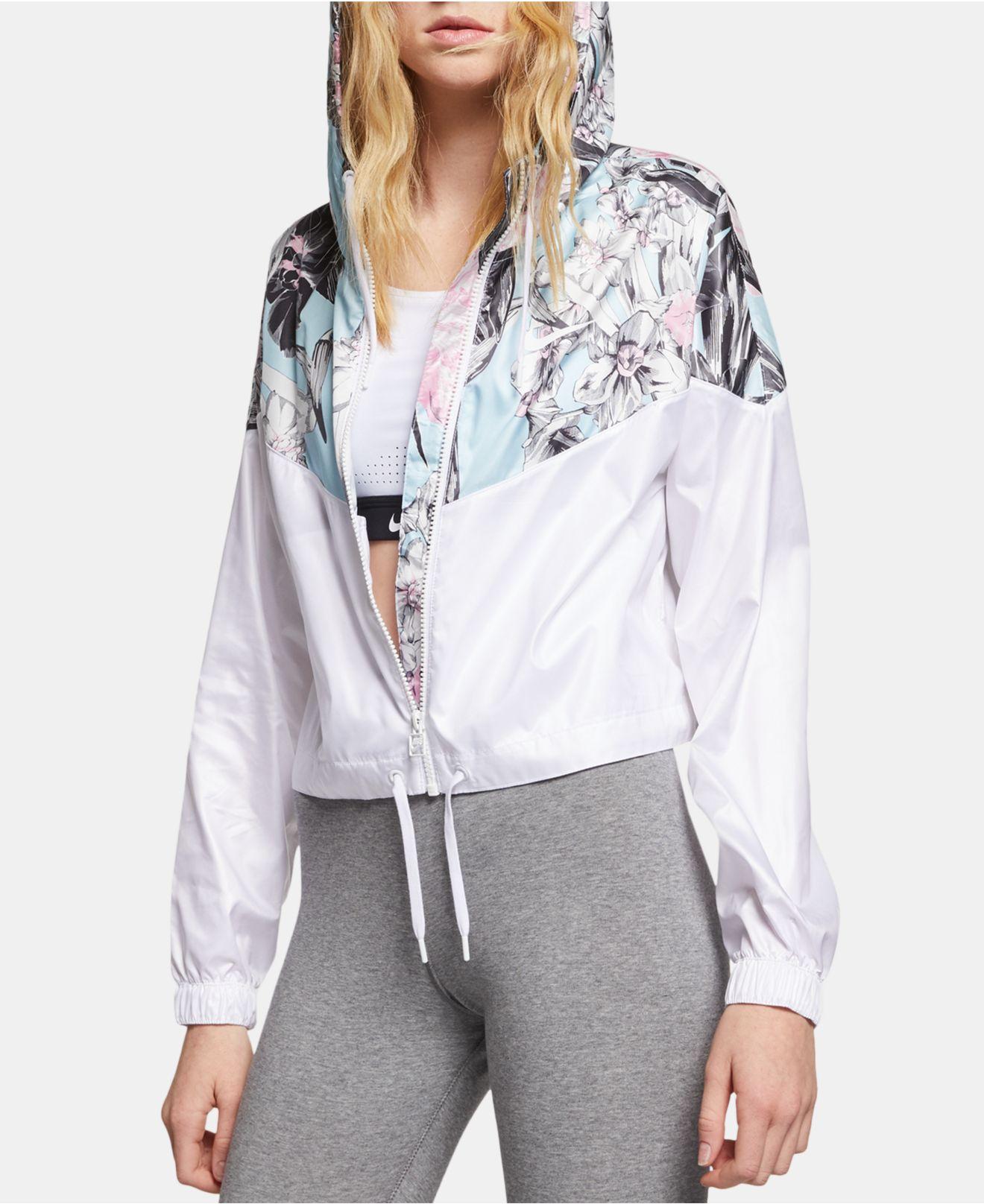 Nike Floral Colorblocked Cropped Windrunner Hooded Jacket in White | Lyst
