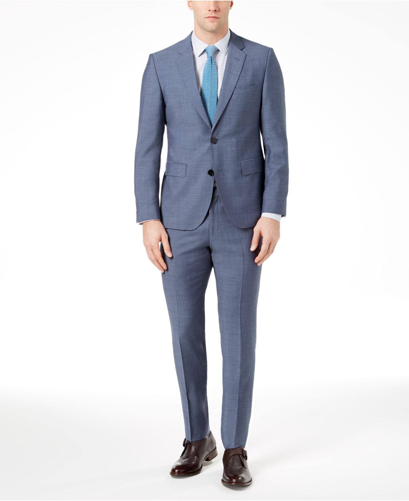 Modern-fit Medium Blue Sharkskin Suit 