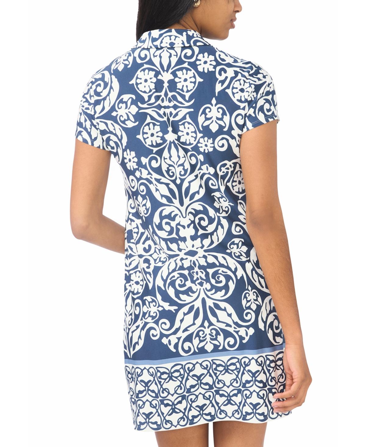 msk short sleeve beaded shift dress Cap-sleeve O-zip Swing in Blue Almond