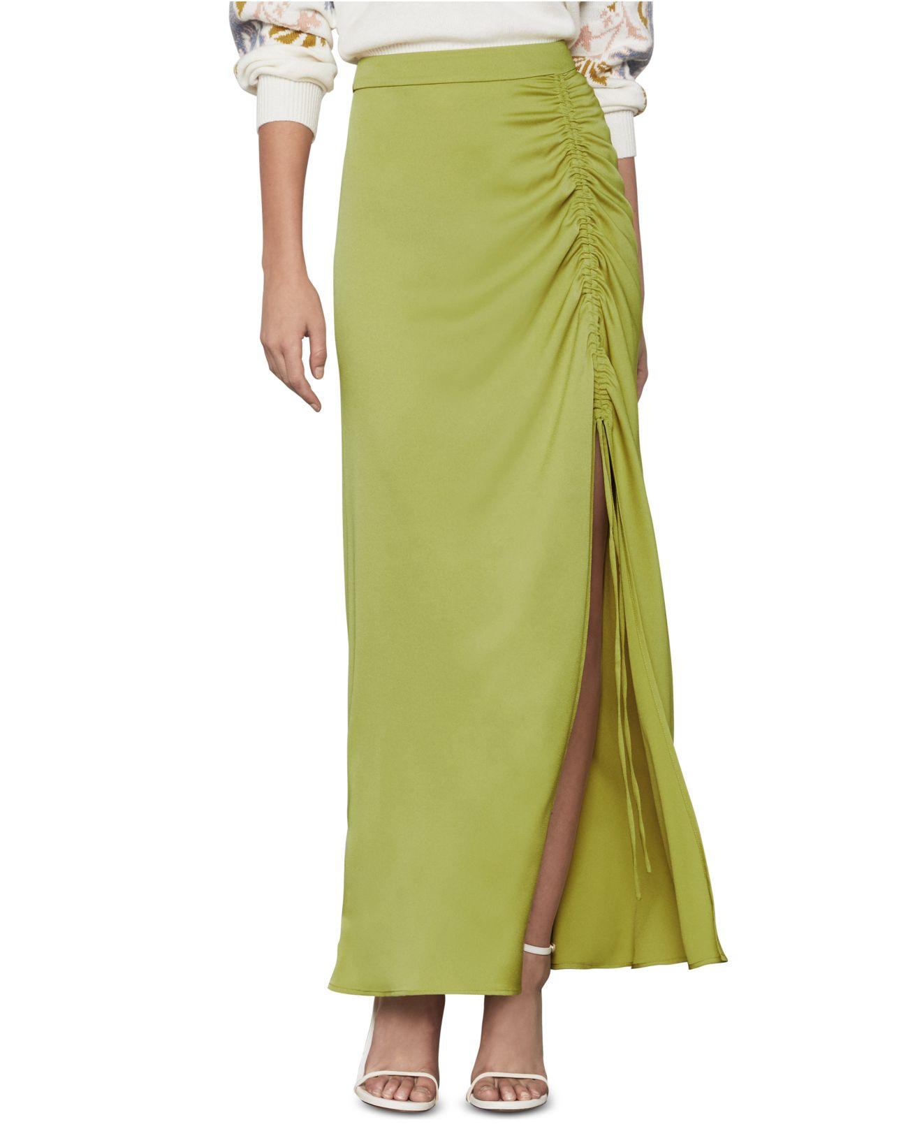 BCBGMAXAZRIA Ruched Satin Skirt in Green | Lyst