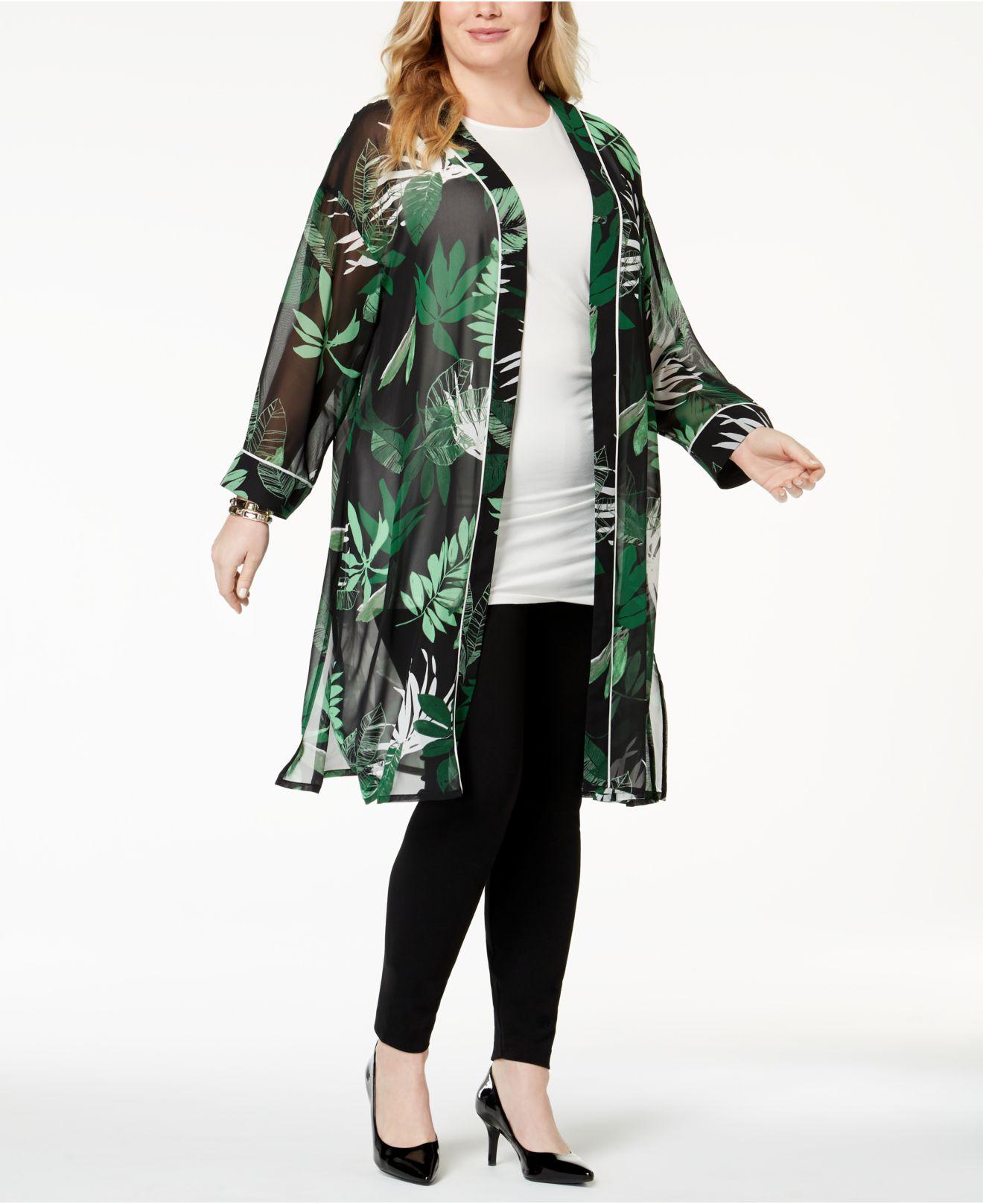 Alfani Plus Size Sheer Printed Kimono Jacket, Created For Macy's in Black |  Lyst