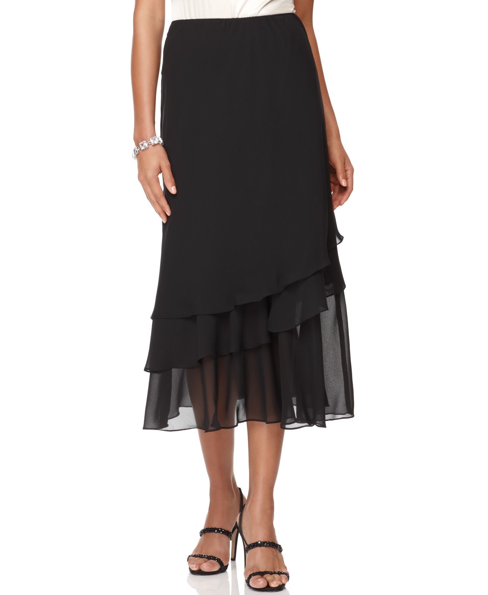 Alex evenings Skirt, Tiered Chiffon Midi in Black Lyst
