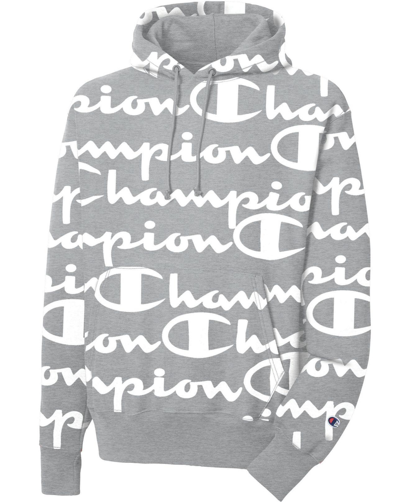 CHAMPION REVERSE WEAVE PO HOODIE S29748U ALL OVER PRINT OXFORD GREY msrp: $75 