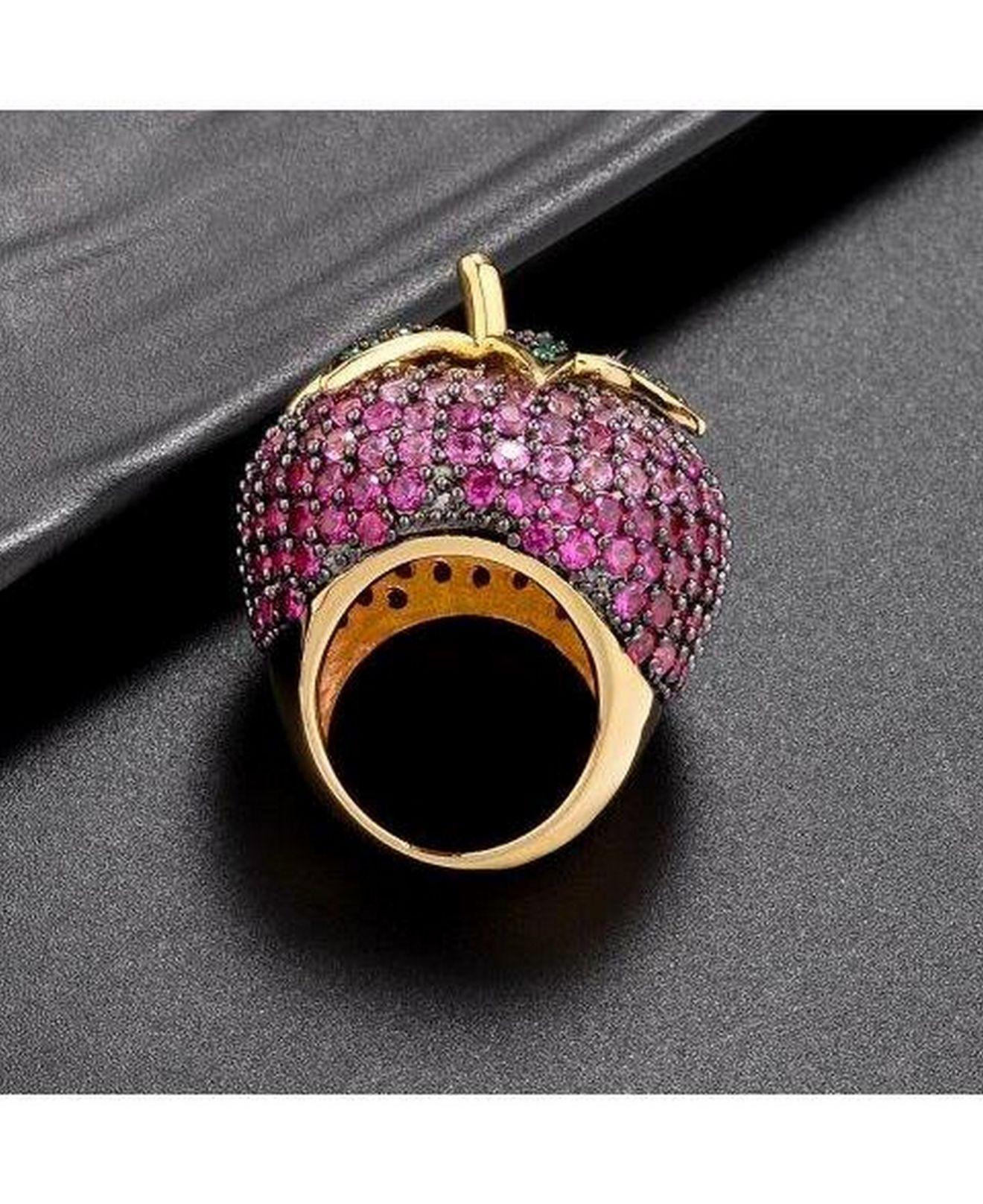 Noir Jewelry Pink Cubic Zirconia Strawberry Cocktail Ring in Gold 