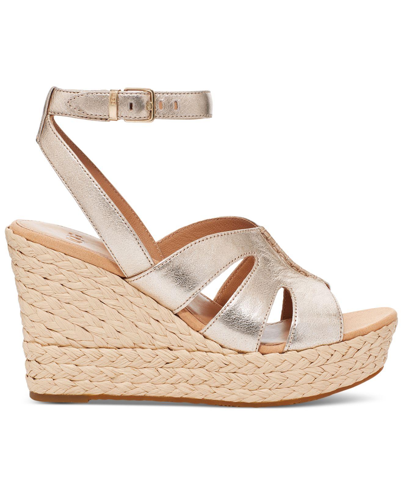 UGG Careena Ankle-strap Espadrille Platform Wedge Sandals in Metallic | Lyst