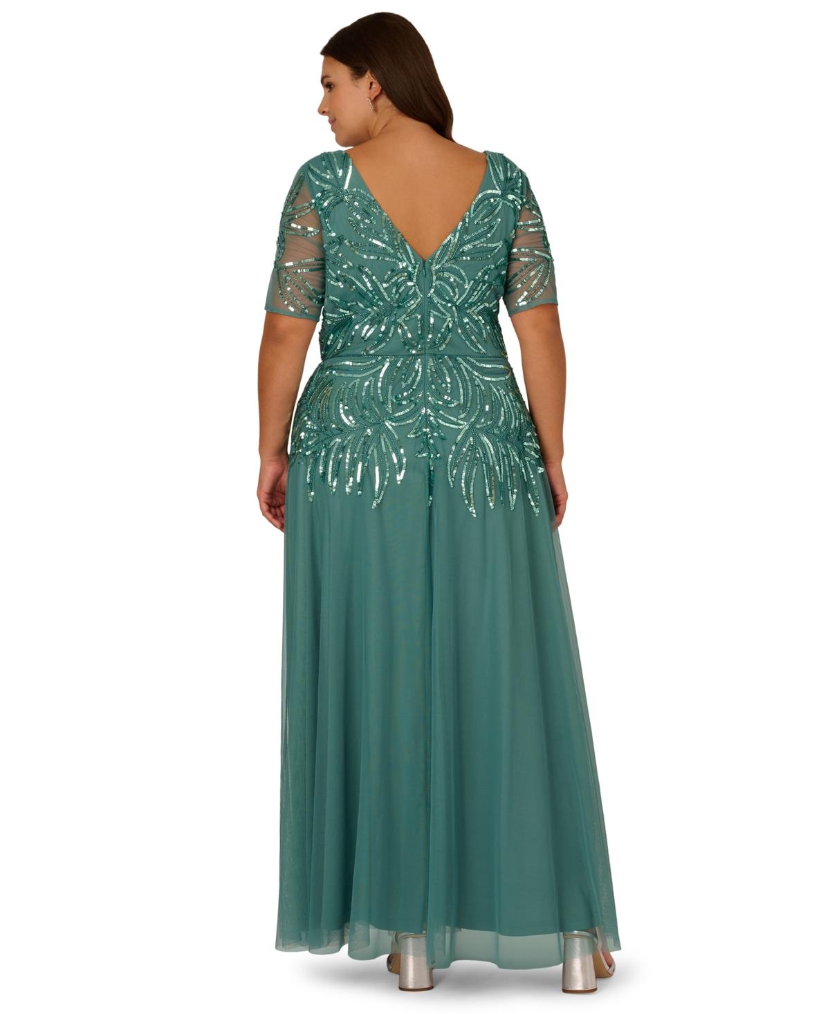 princess polly baby blue dress Studio Beaded Knit Crepe Gown by Adrianna Papell