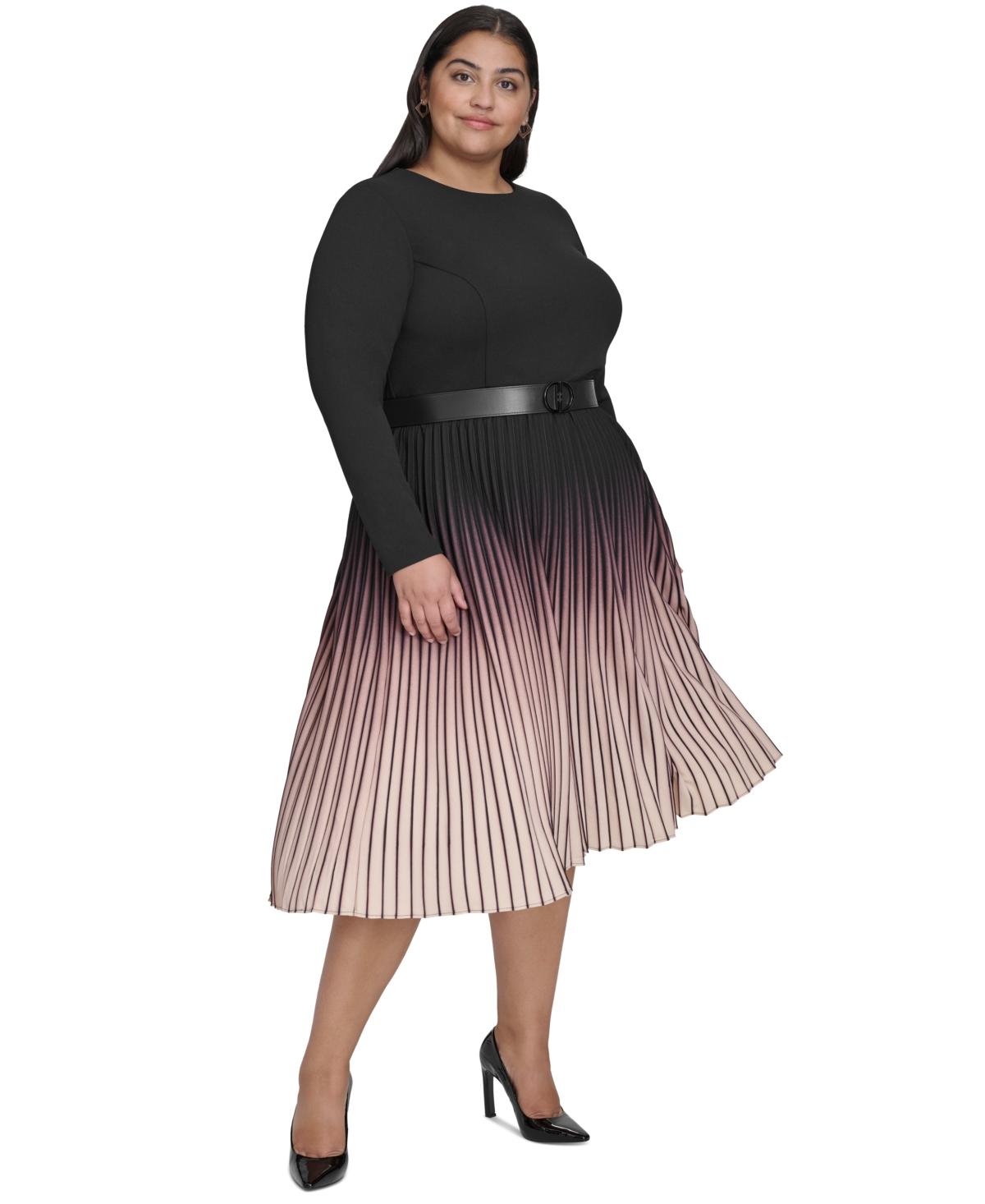 georgette long sleeve dress Long Pleated Plus-Size Formal Dress with Long Sleeves Rose Gold / 22 main image 1