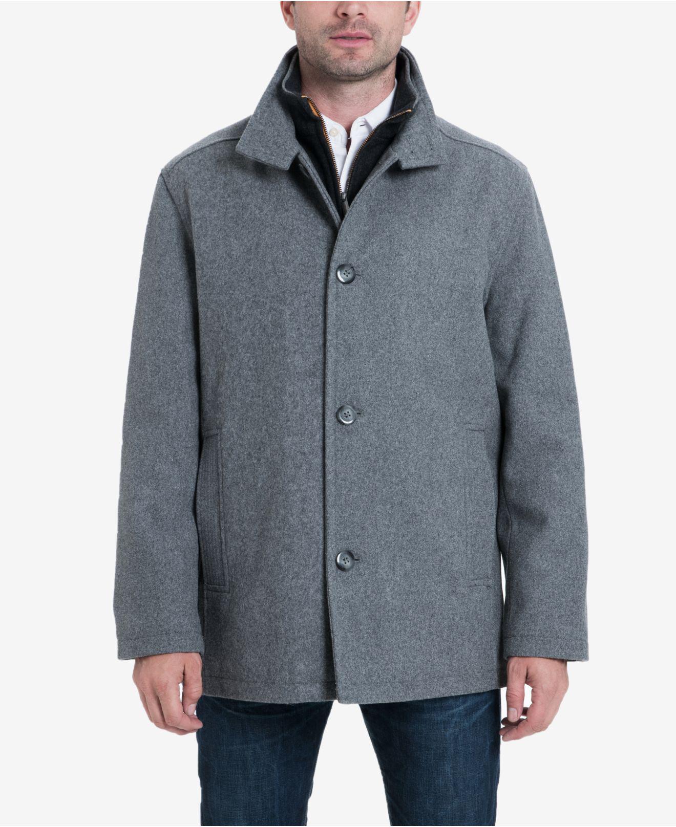 London Fog Big & Tall Wool Blend Stand-collar Bib Car Coat in Gray for ...