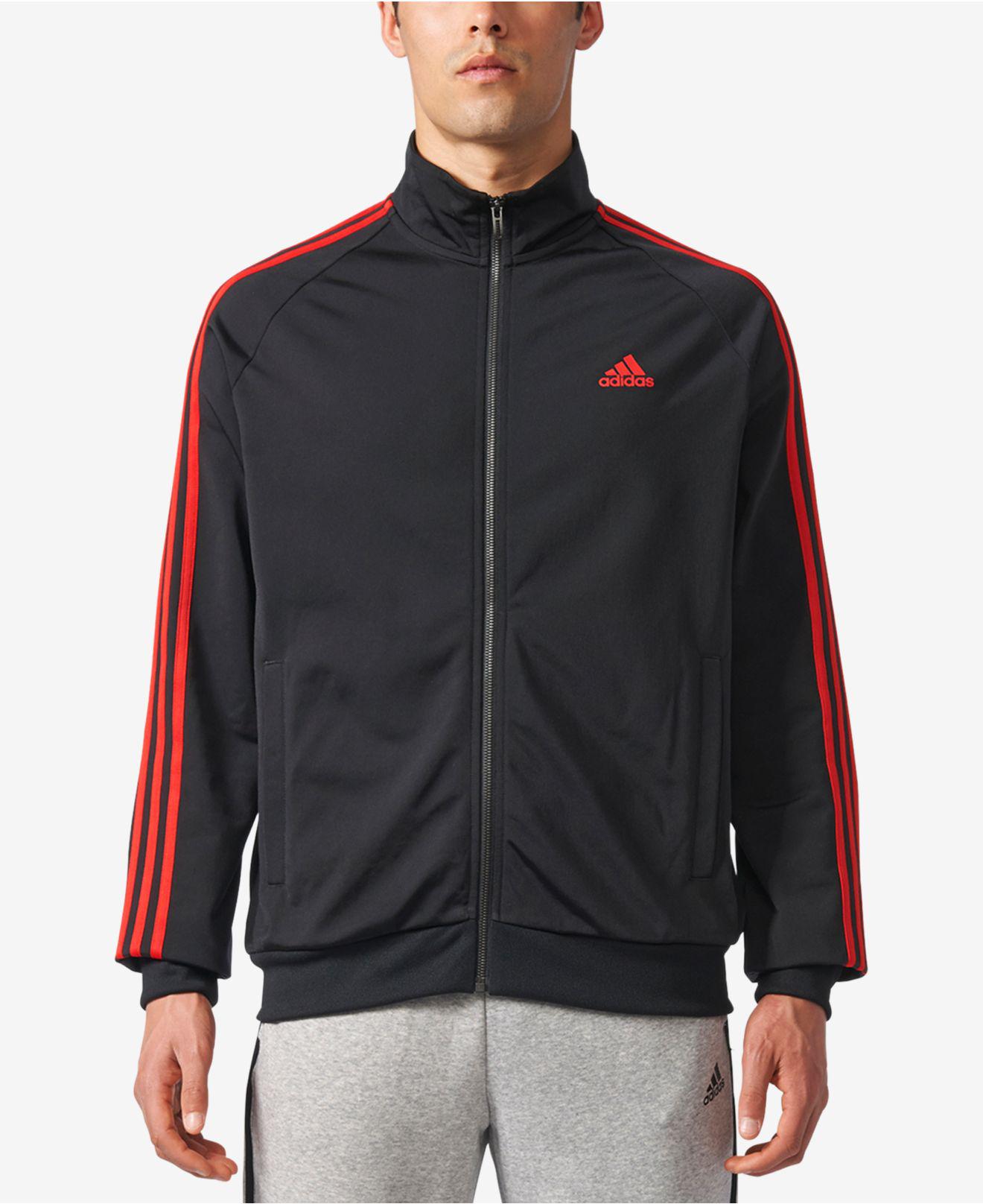 adidas red jacket black stripes