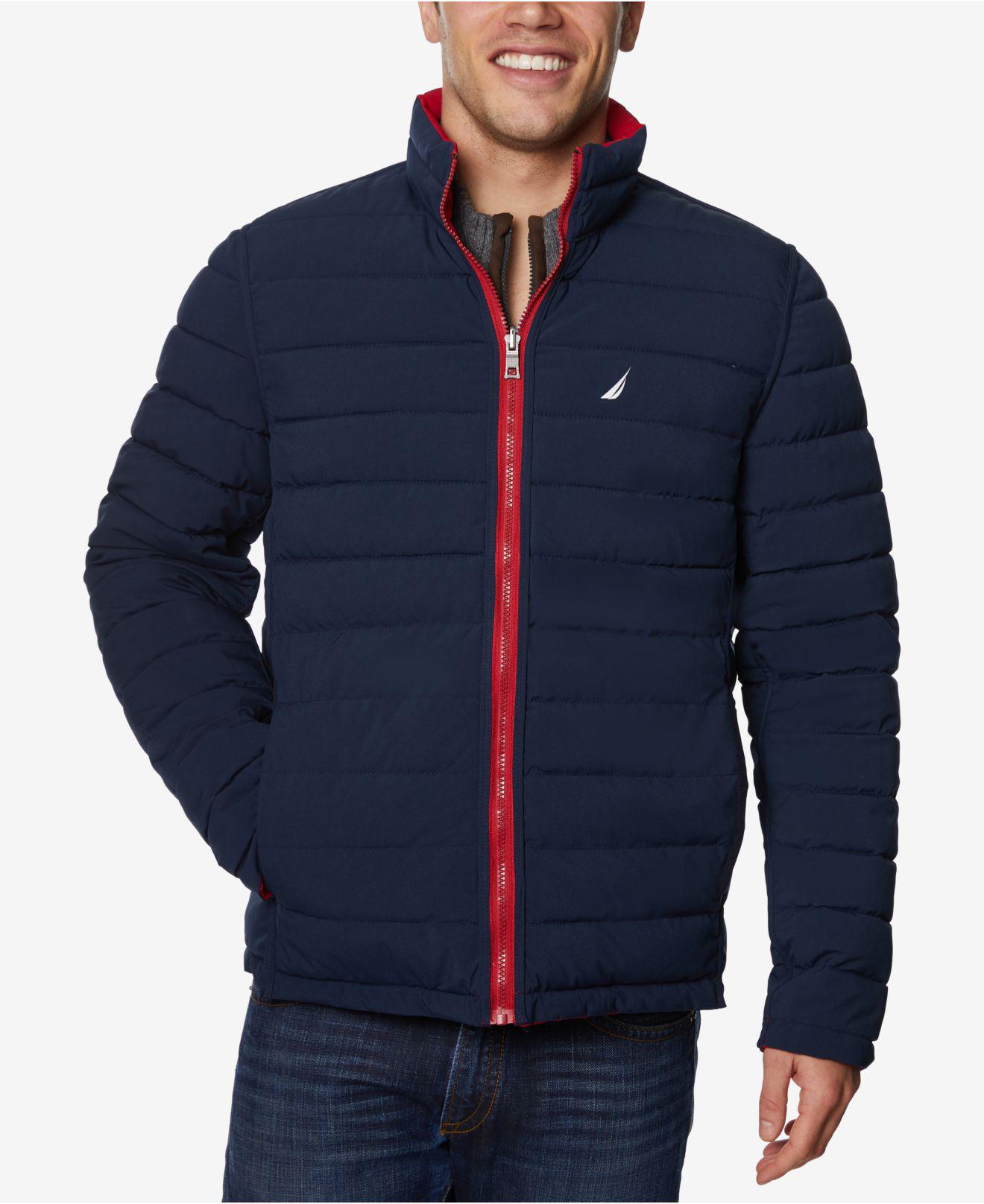 Nautica Synthetic Midweight Stretch Reversible Puffer Jacket in Navy/Blue (Blue) for Men Lyst