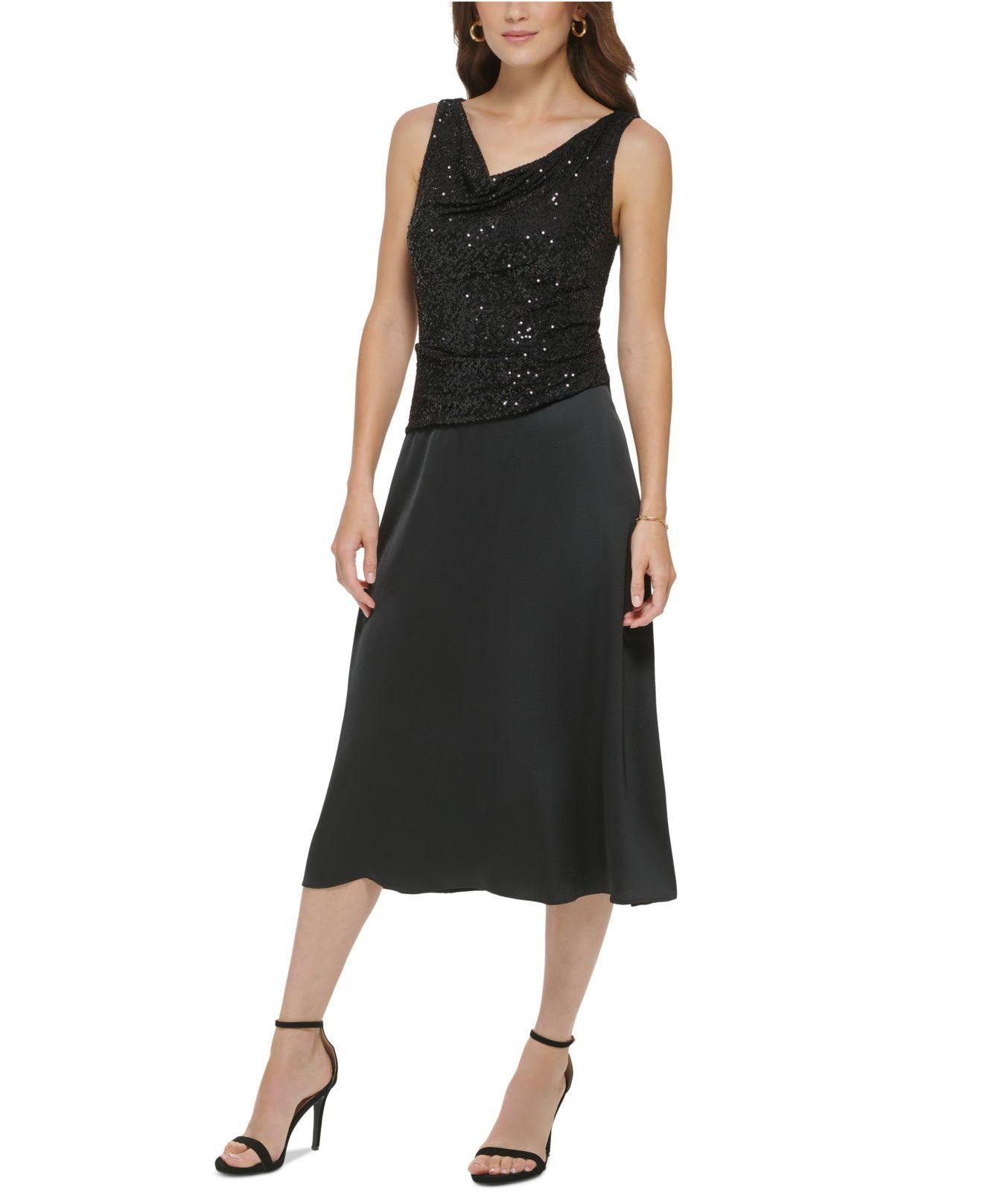 DKNY Cowlneck Sleeveless Sequin Satin Dress in Black Lyst