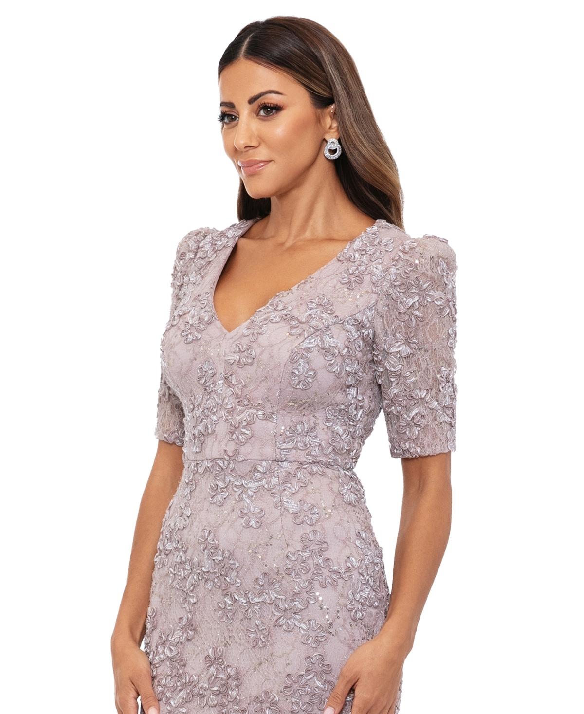 knee length dresses for ladies Xscape Women's Long Strapless 3D Flower Ball Gown - Navy/Blue