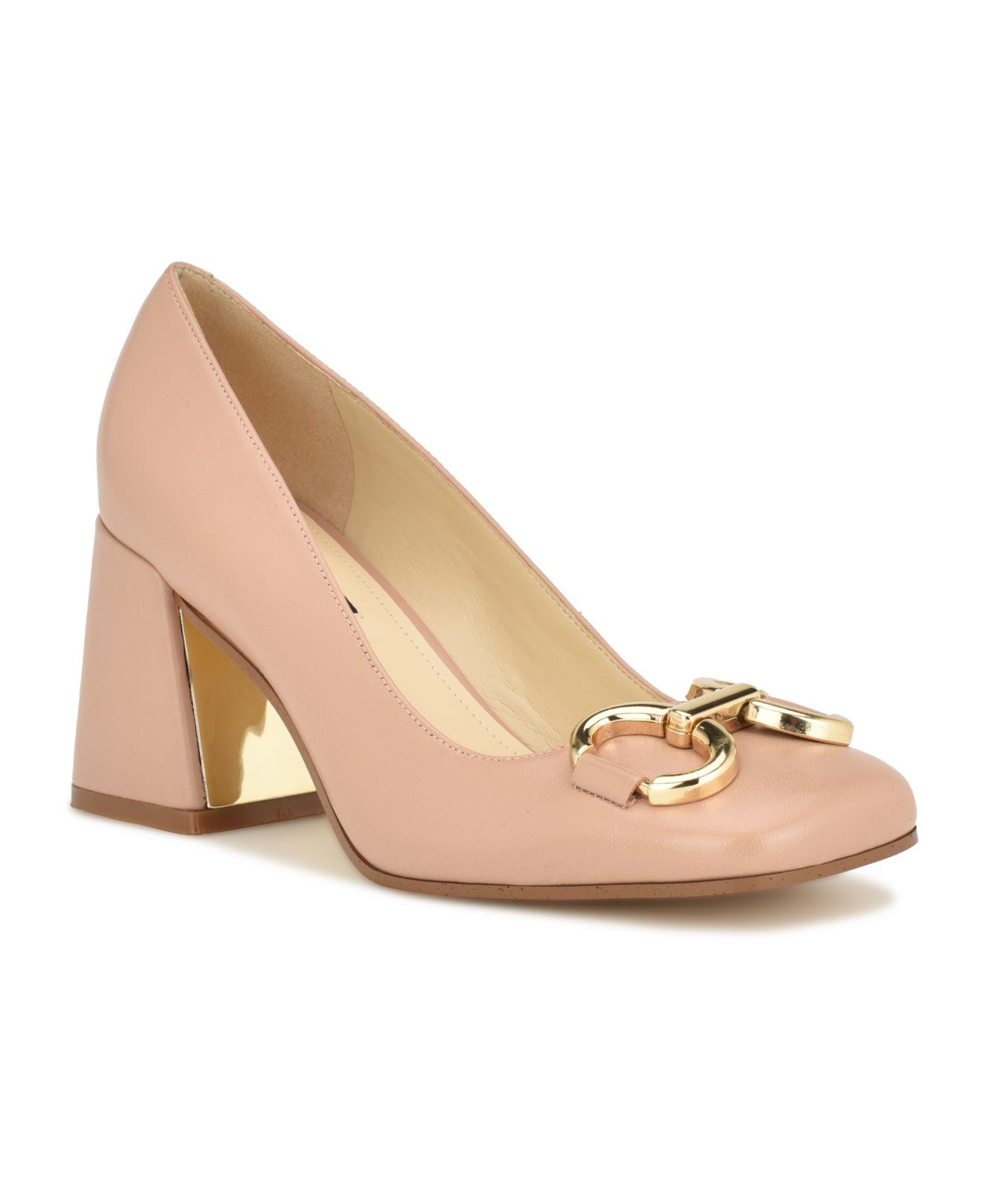 Nine West Caven Square Toe Block Heel Dress Pumps in Natural | Lyst