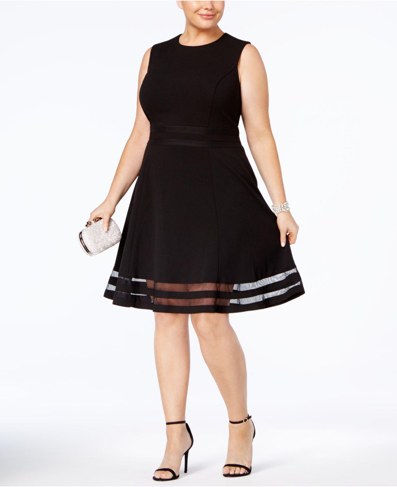 Calvin Klein Plus Size Illusion-trim Fit & Flare Dress in Black | Lyst