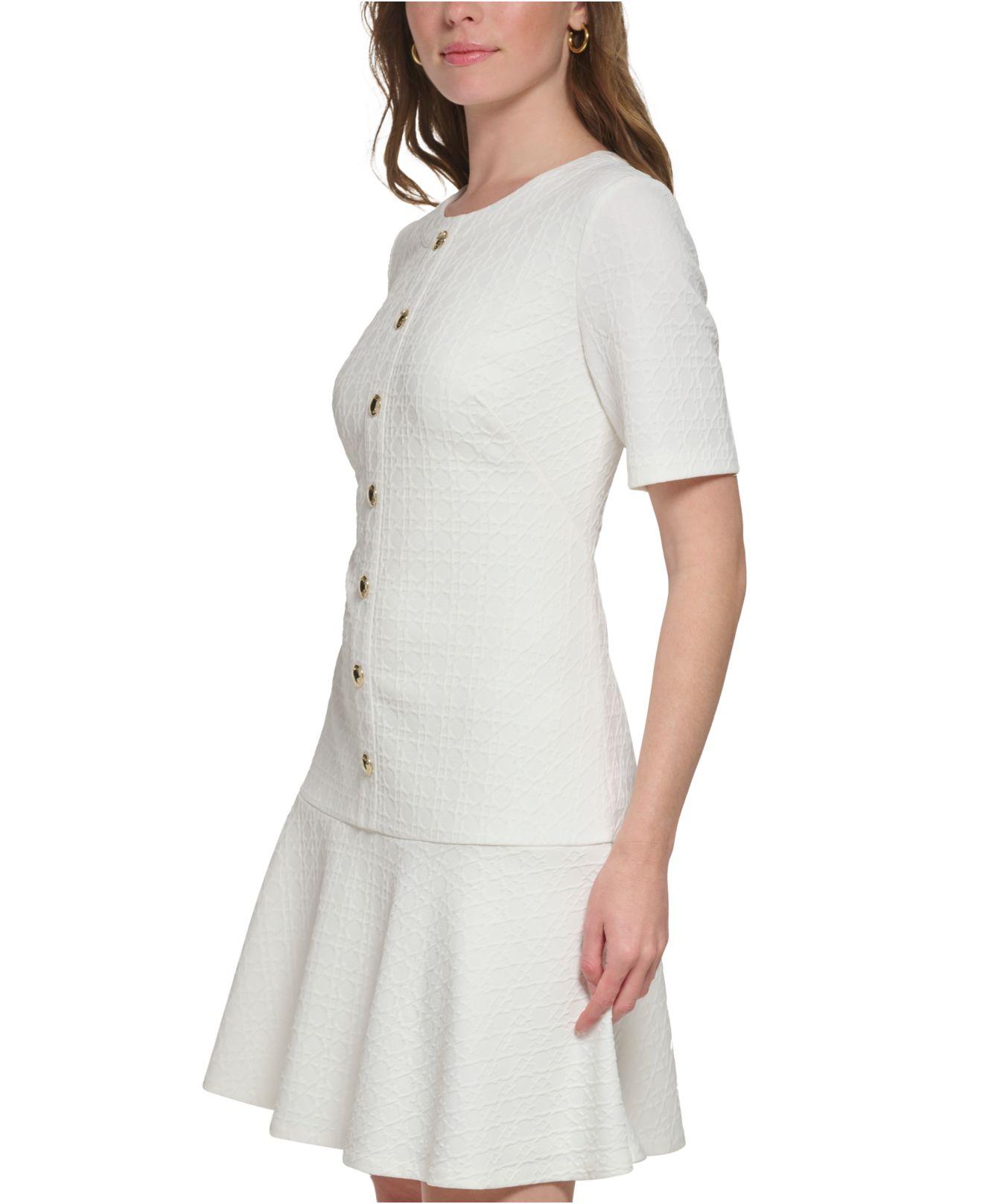 Tommy Hilfiger Textured Jacquard Button A-line Dress in White | Lyst