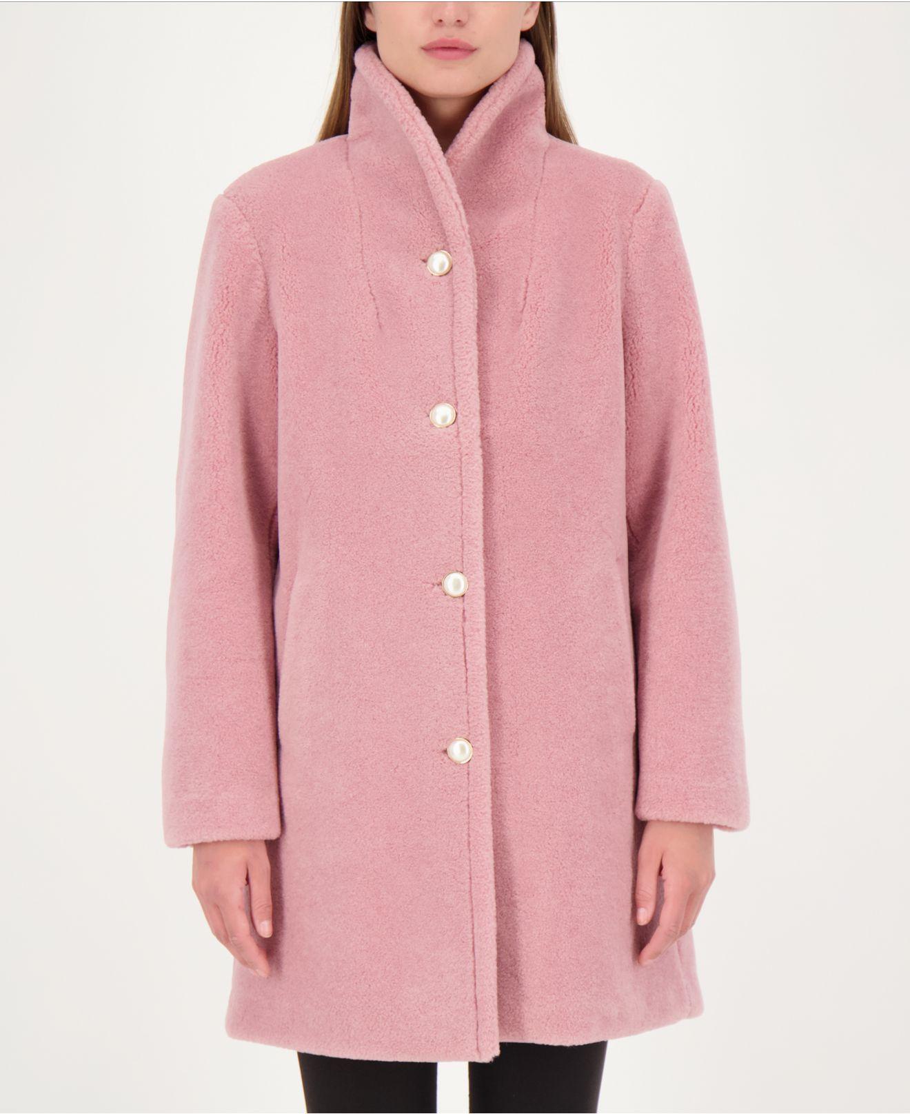 Kate Spade Pearl-button Teddy Faux-fur Coat in Pink - Lyst