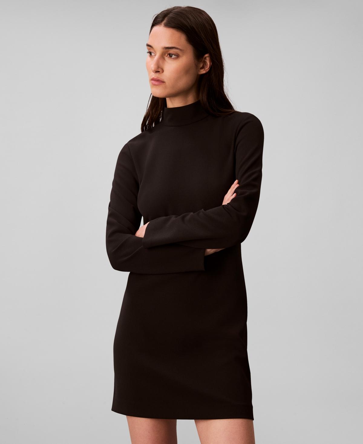 Calvin Klein Long Sleeve Turtle Neck Mini Dress in Black | Lyst