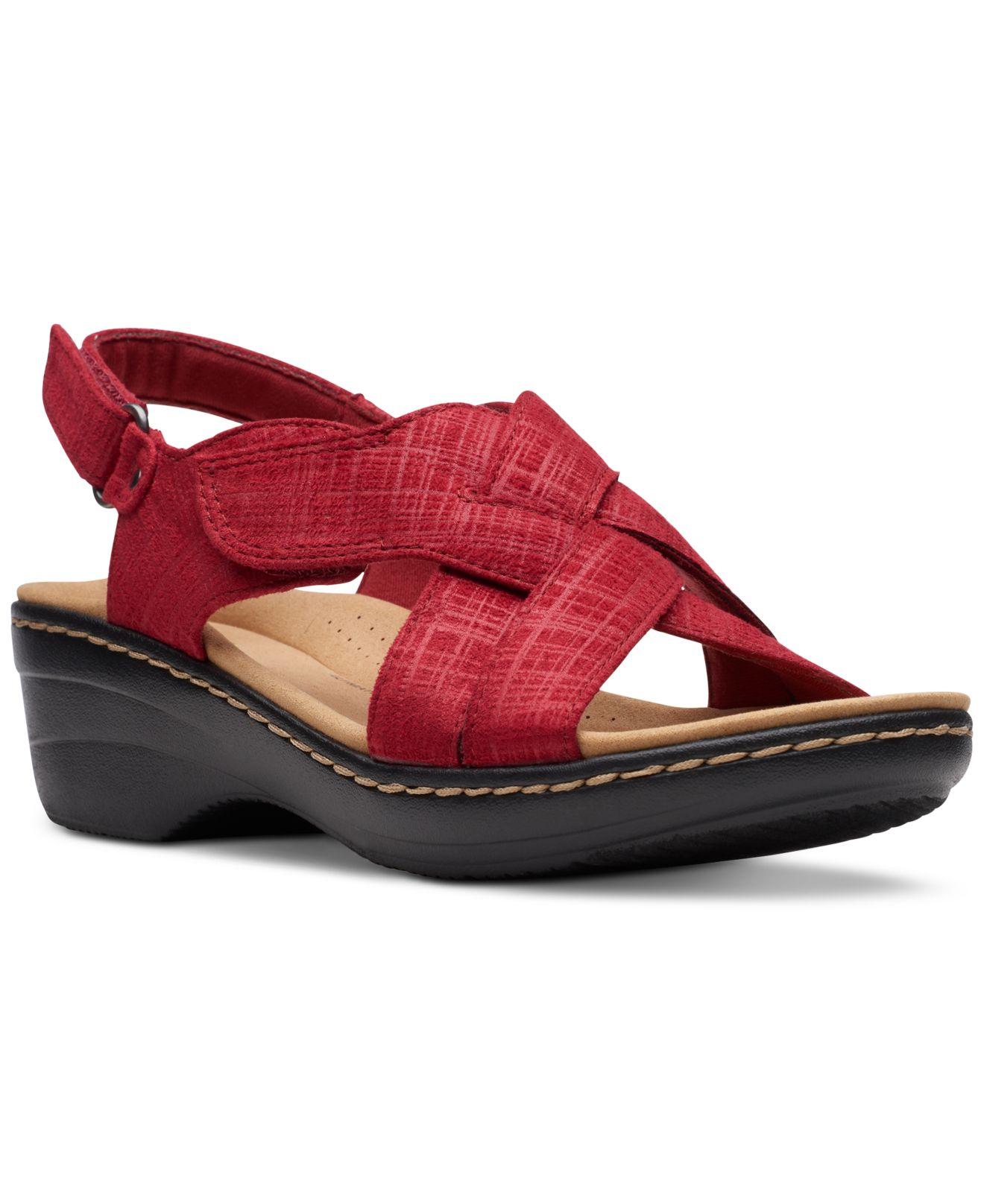 Clarks Merliah Echo Slip-on Slingback Wedge Sandals in Red | Lyst