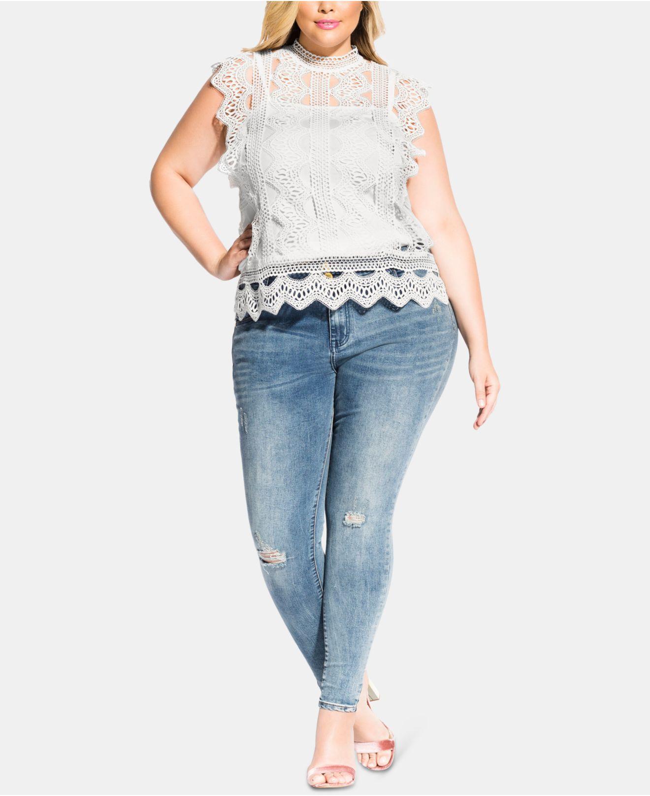 city chic trendy plus size lace martina top