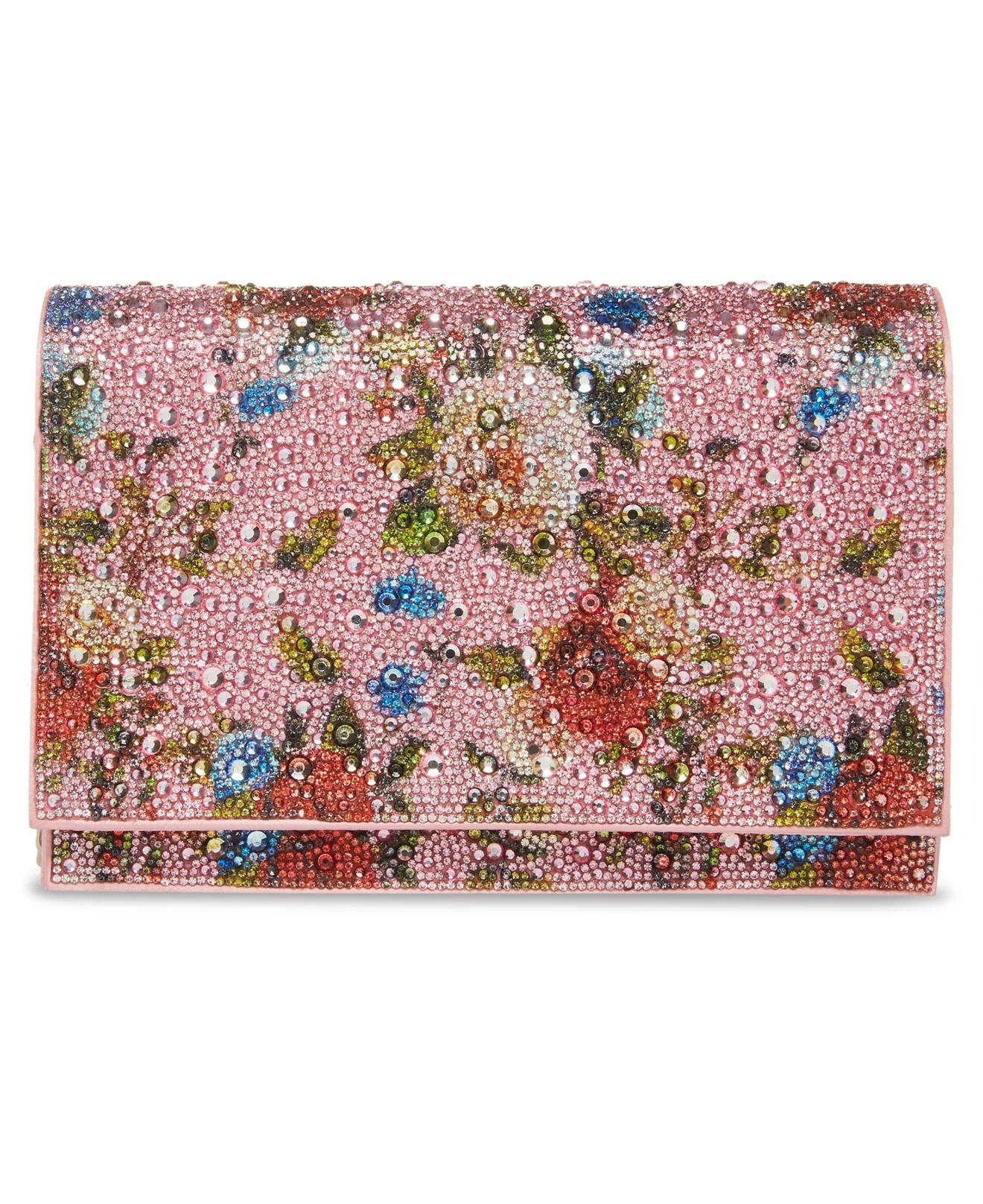 Betsey Johnson Floral Rhinestone Flap Bag in Pink | Lyst