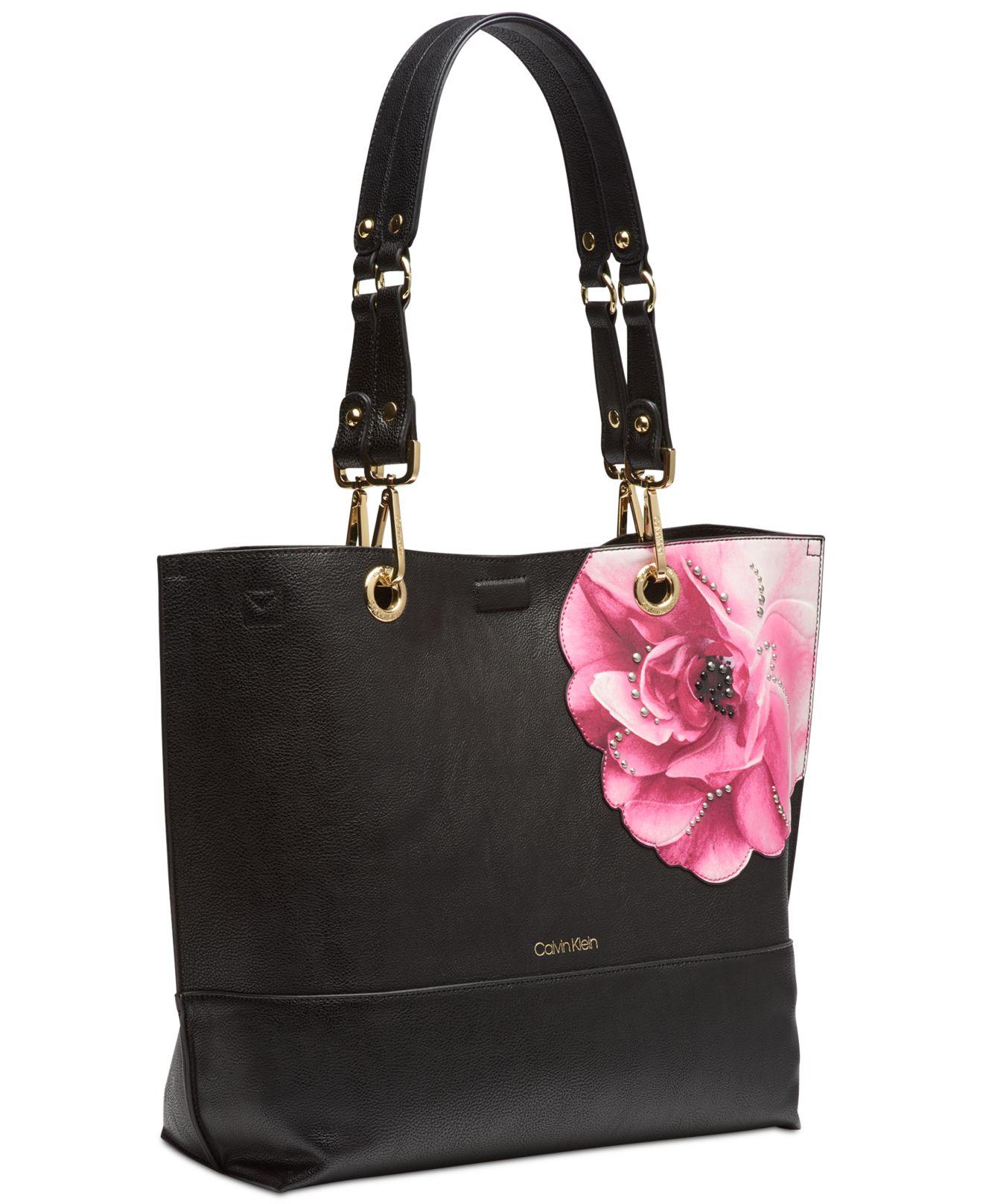 Calvin Klein Leather Sonoma Floral Tote in Black Floral/Gold (Black) | Lyst