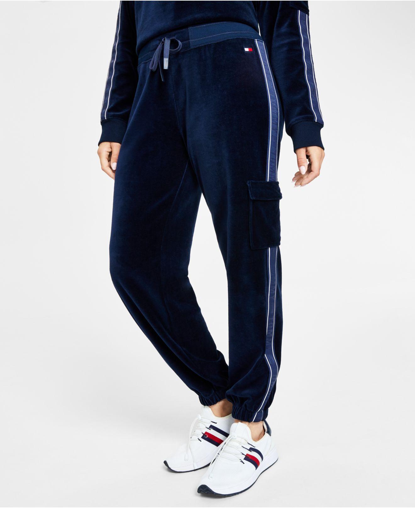 Tommy Hilfiger Velour Cargo Jogger Pants in Blue | Lyst