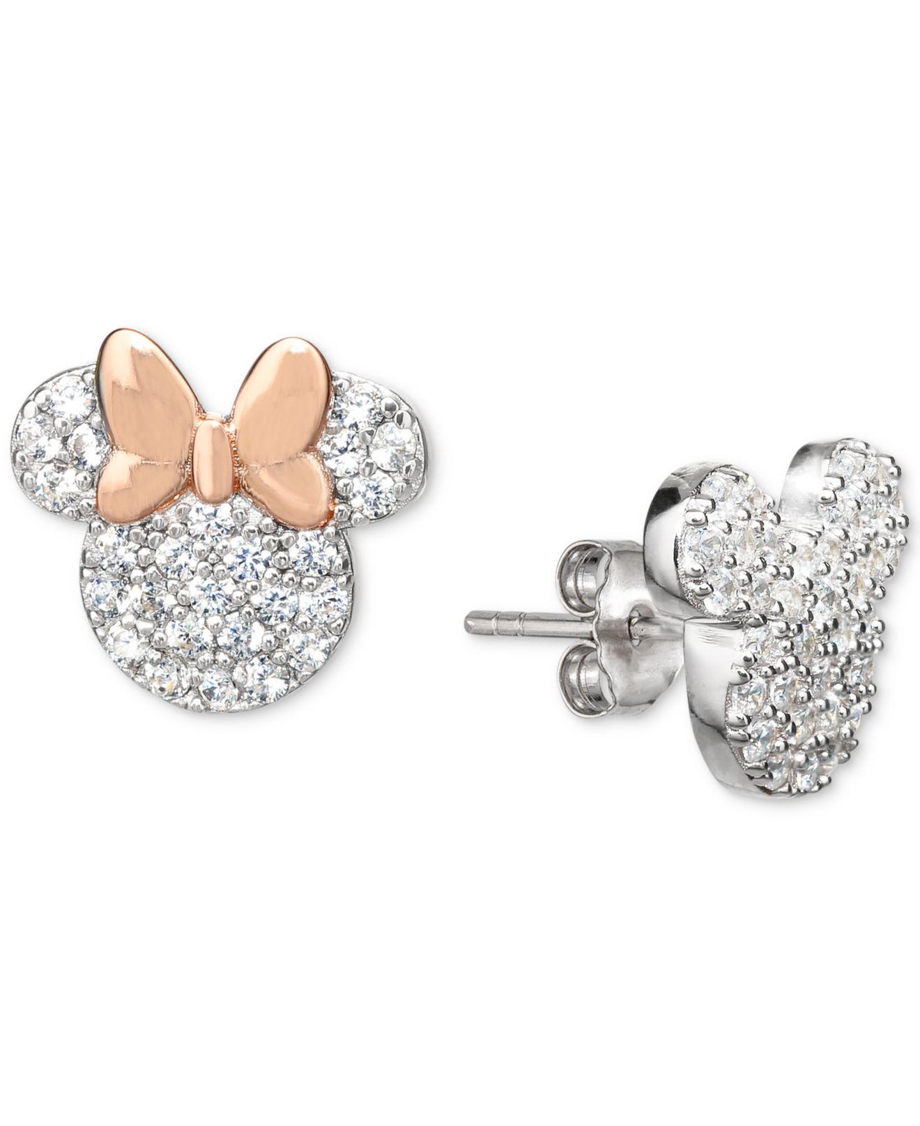 Disney Micky Mouse Stud Earrings 14K White Gold Fn Pink & CZ Stone Alloy Womens Girls Jewellery 