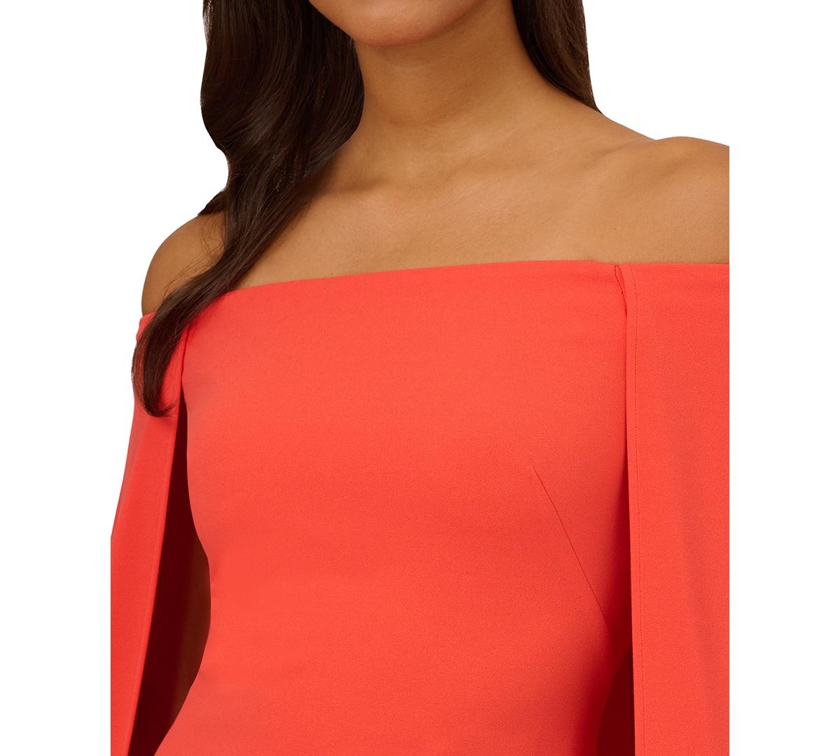 Adrianna Papell Off-the-shoulder Cape Dress in Red | Lyst
