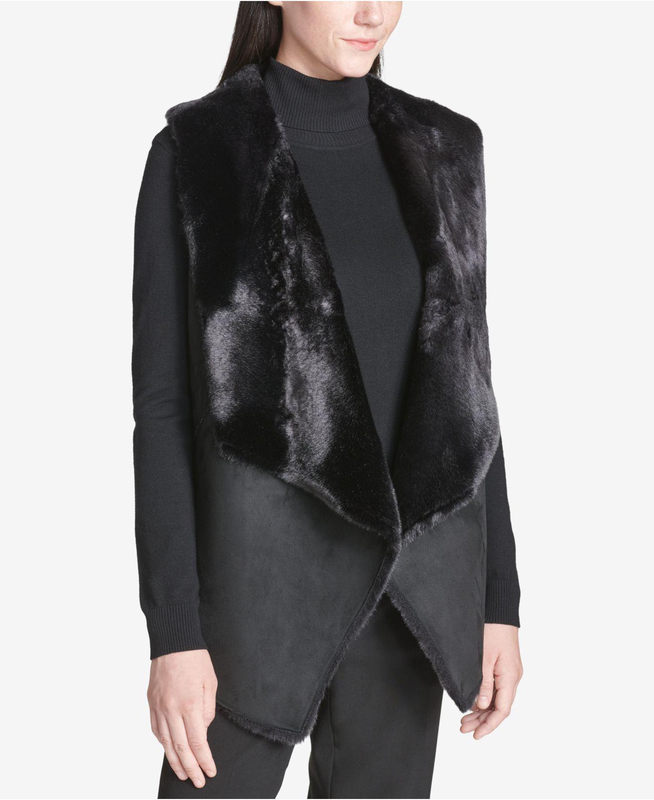 Calvin Klein Fauxsuede Fauxfur Vest in Black Lyst