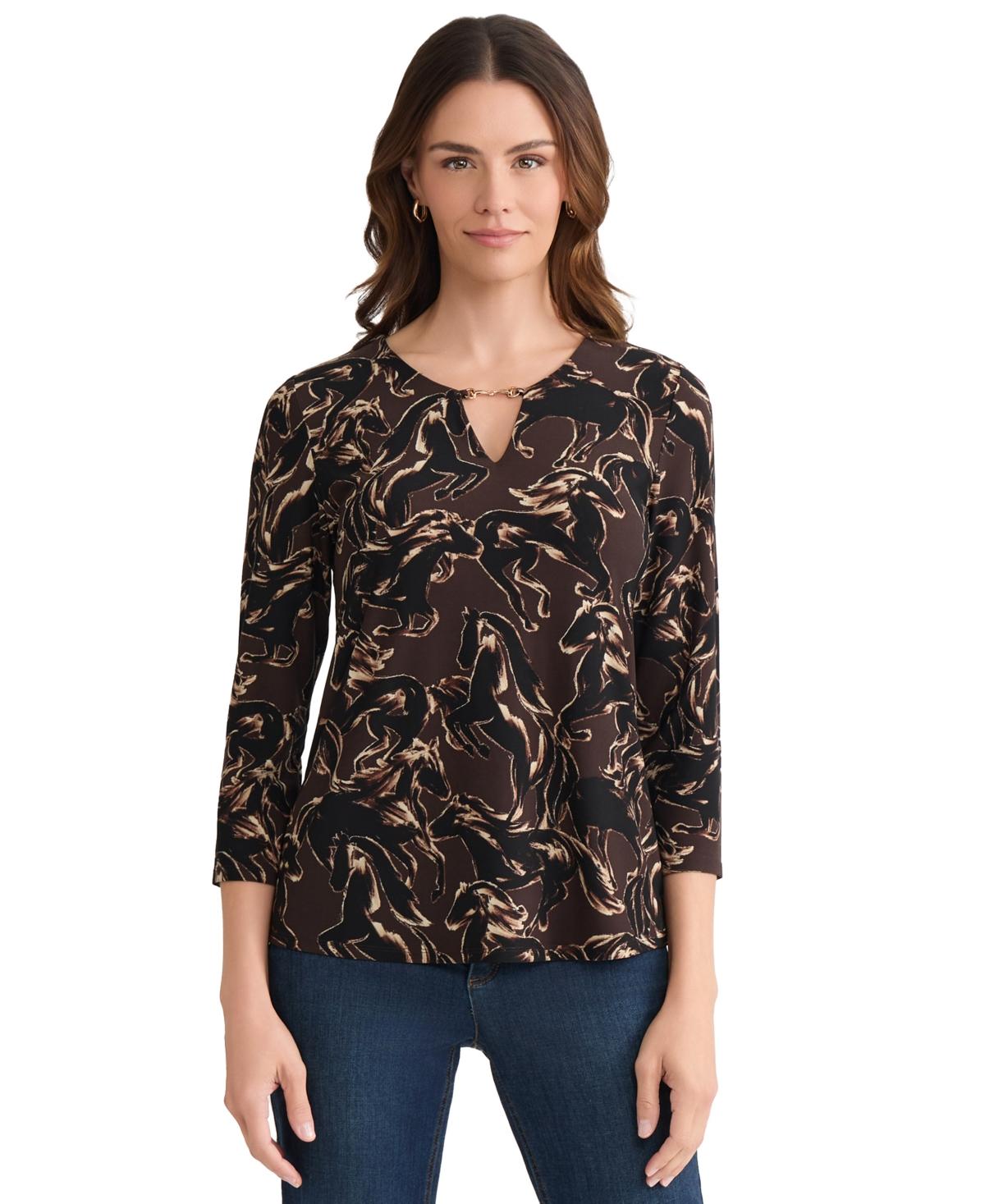 売れ筋商品|||ジョーンズニューヨーク カットソー トップス レディース Women's Printed Blouson Noodle Top Jones Black Multi Jones New York Women's Printed Blouson Noodle Top - Macy's
