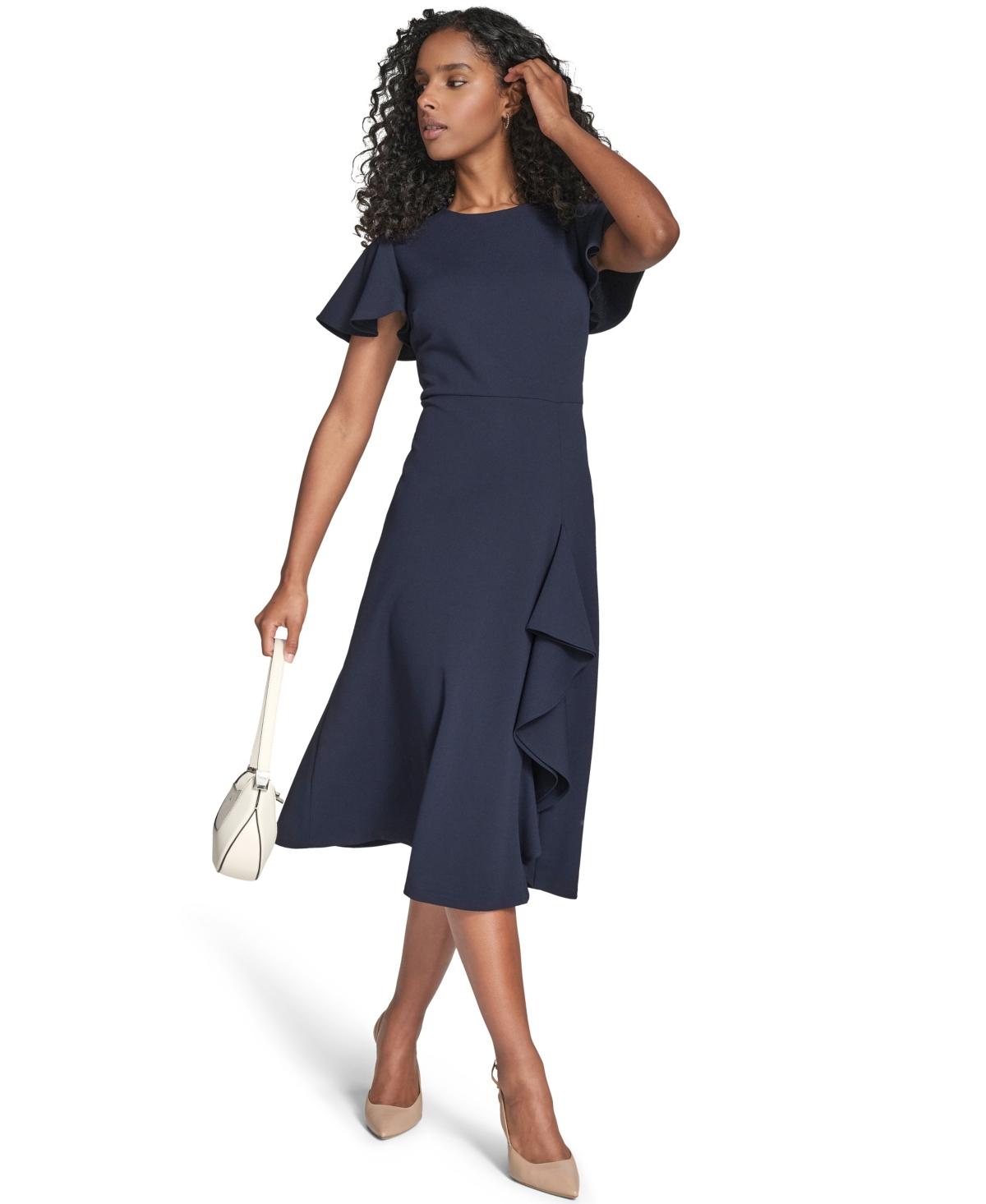 slim fit dress slacks Calvin Klein Printed Chiffon Bell-Sleeve Dress MSRP $119  DGFOutlet