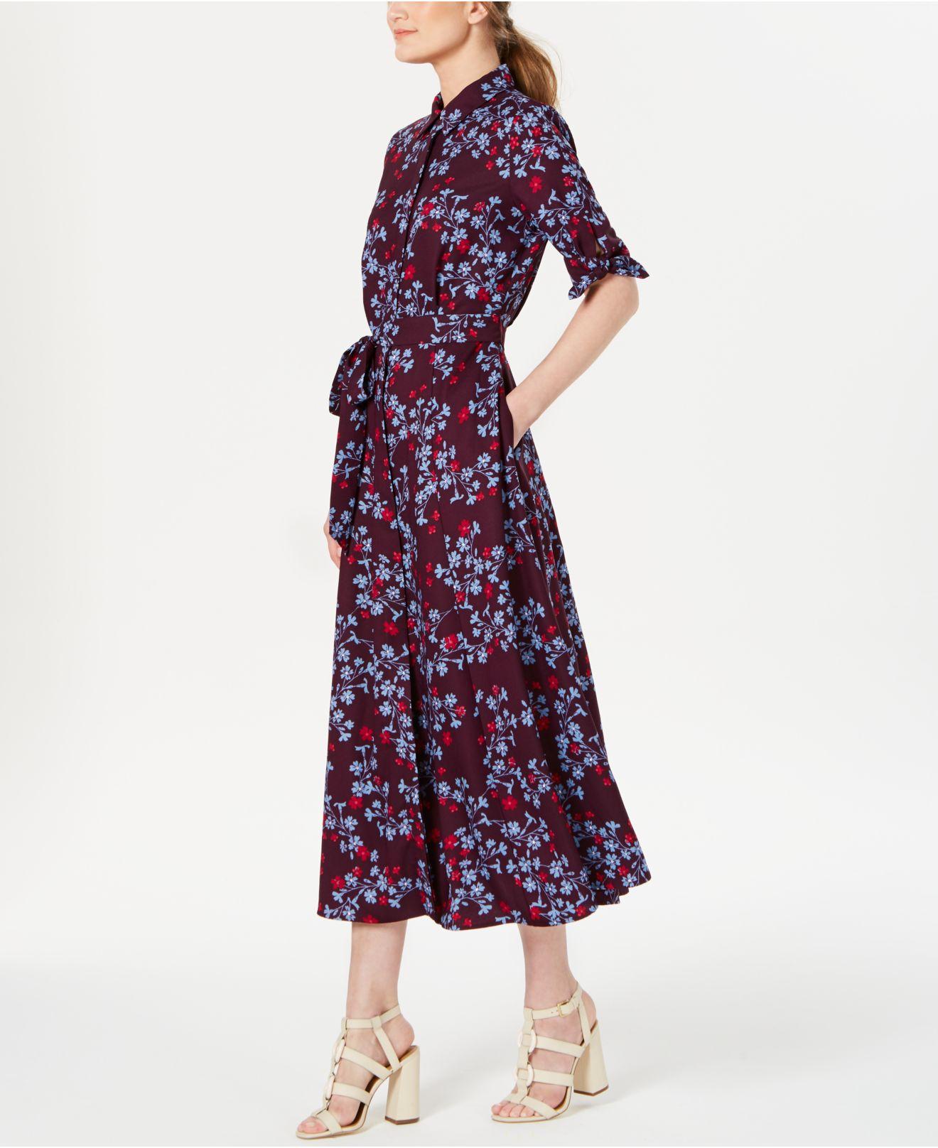 Calvin Klein Synthetic Floral-print Maxi Shirtdress in Purple | Lyst