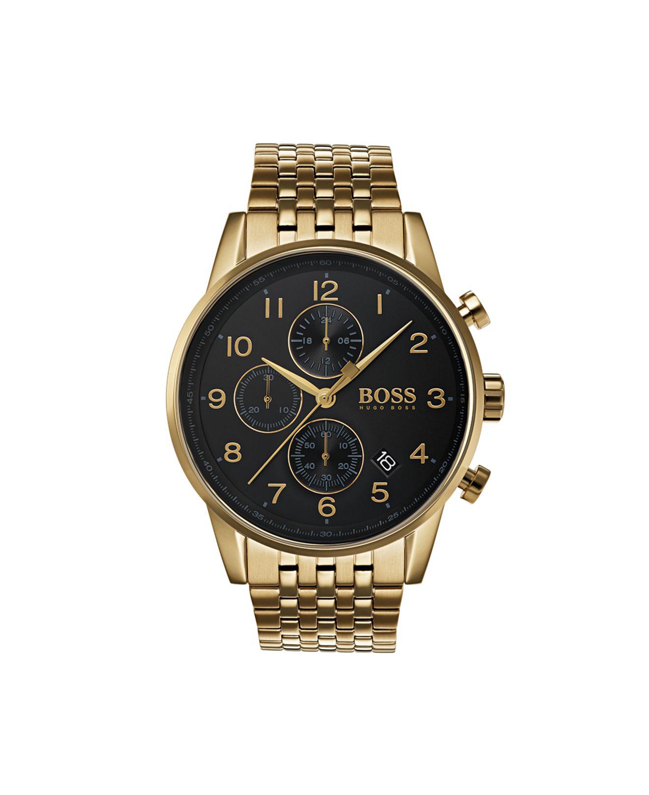 BOSS by Hugo Boss Men's Chronograph Navigator Gold-tone Stainless Steel  Bracelet Watch 44mm in Black for Men - Lyst