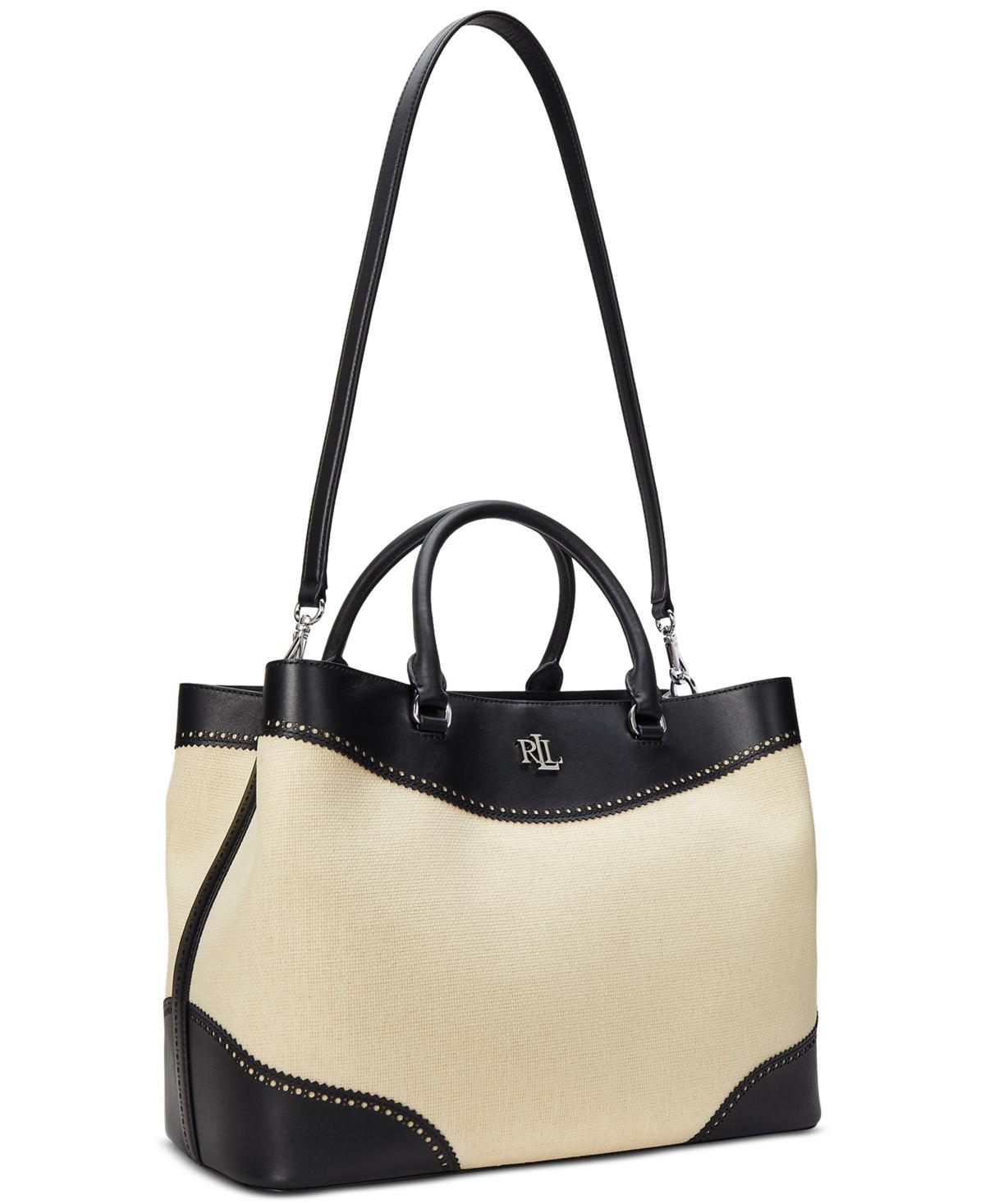 Ralph Lauren Marcy Straw Leather Satchel in Black Lyst