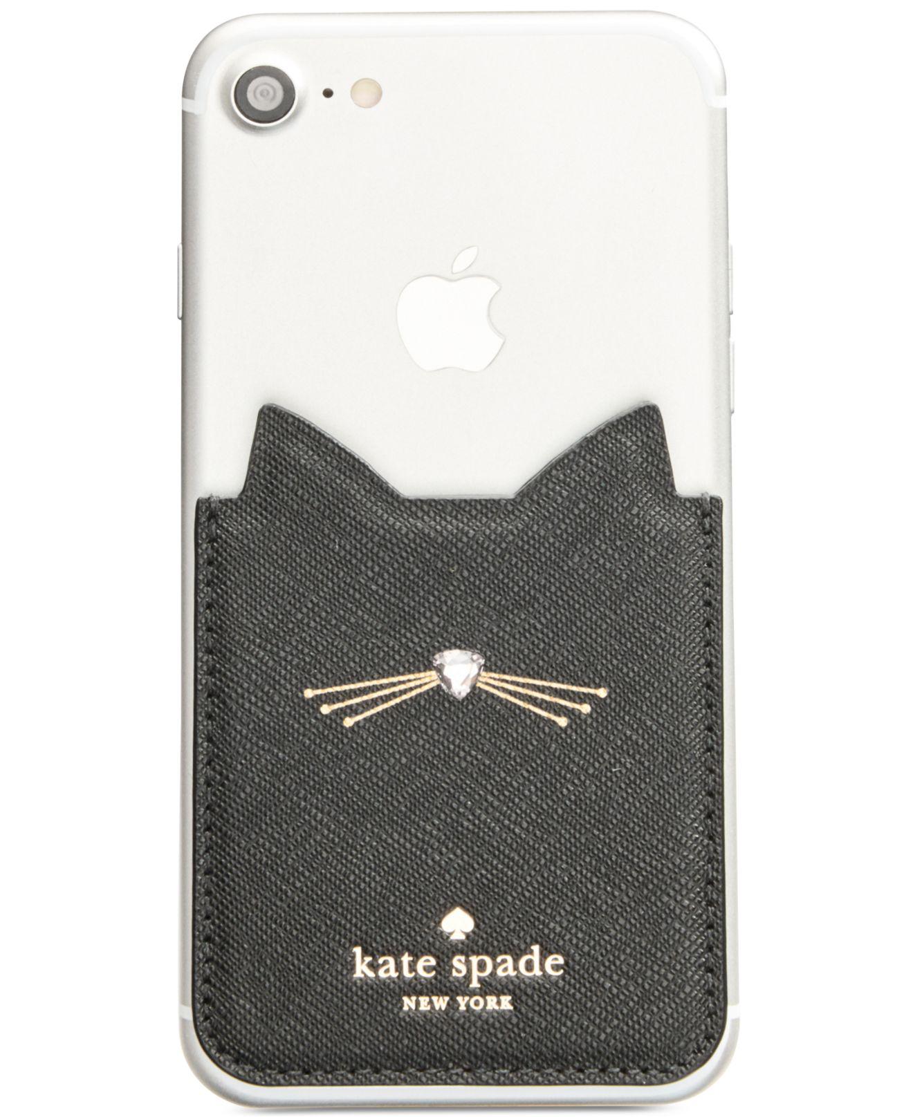 Kate Spade Embellished Cat Sticker Phone Pocket in Black | Lyst