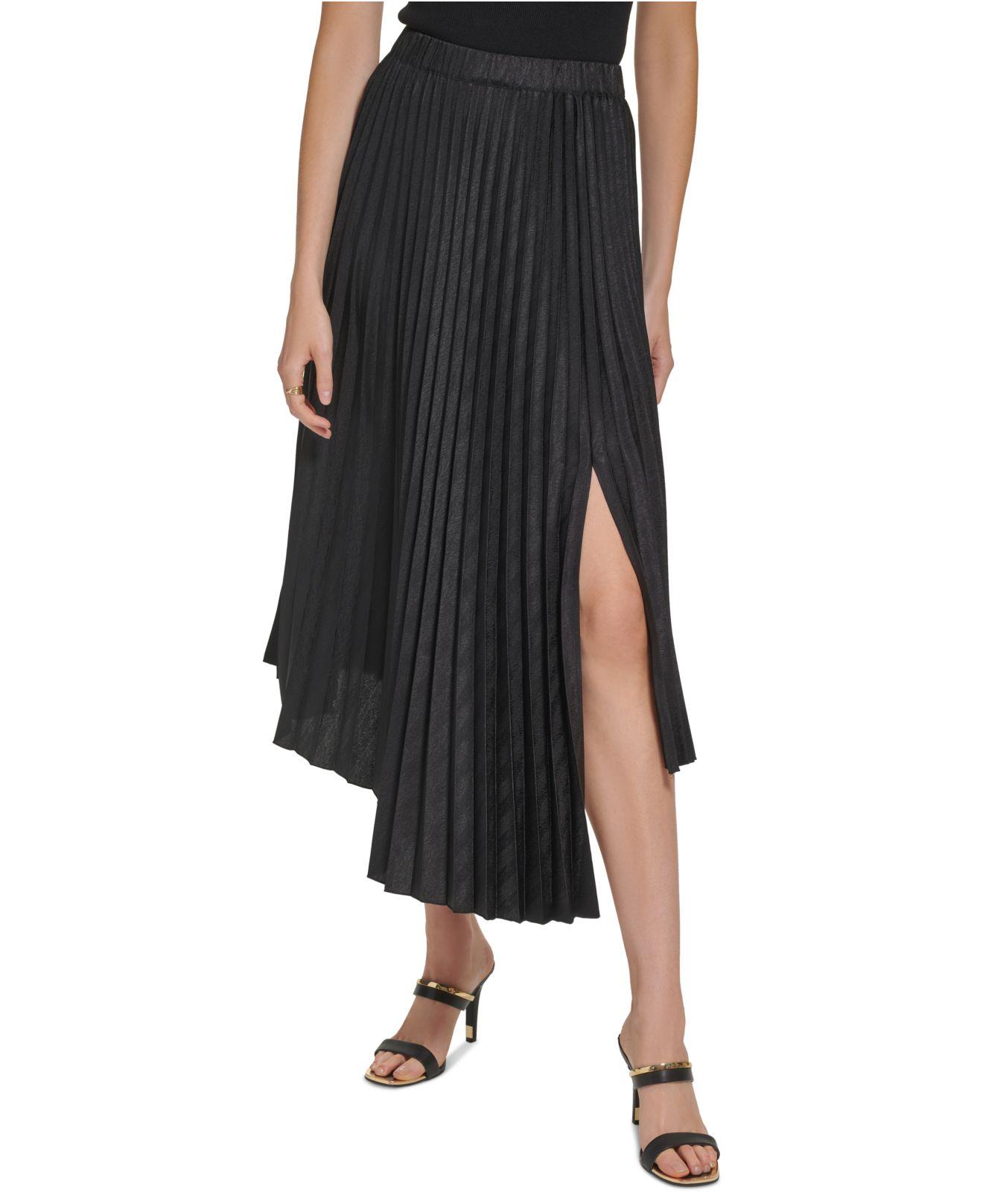 DKNY Pull-on Asymmetrical Hem Pleated Skirt in Black | Lyst