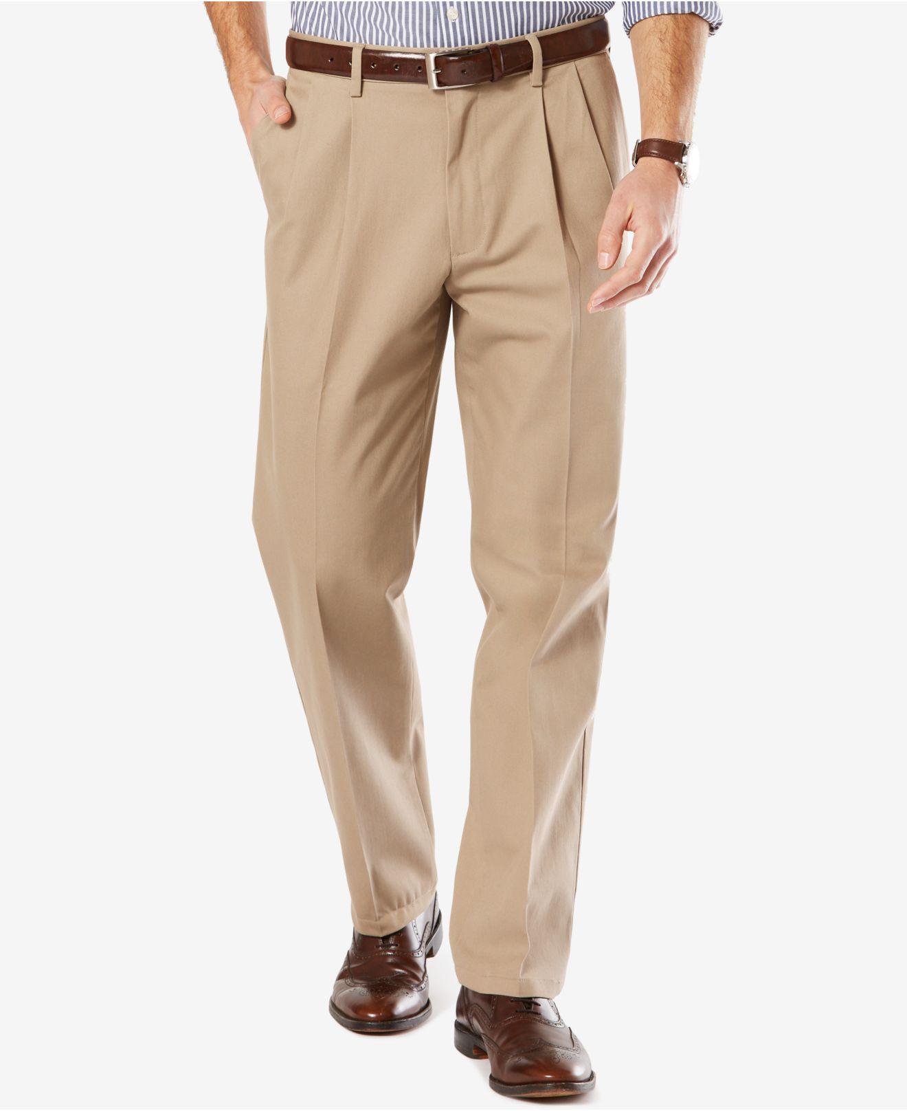 Dockers Cotton Men's Signature Classic-fit Khaki Pleated Stretch Pants ...