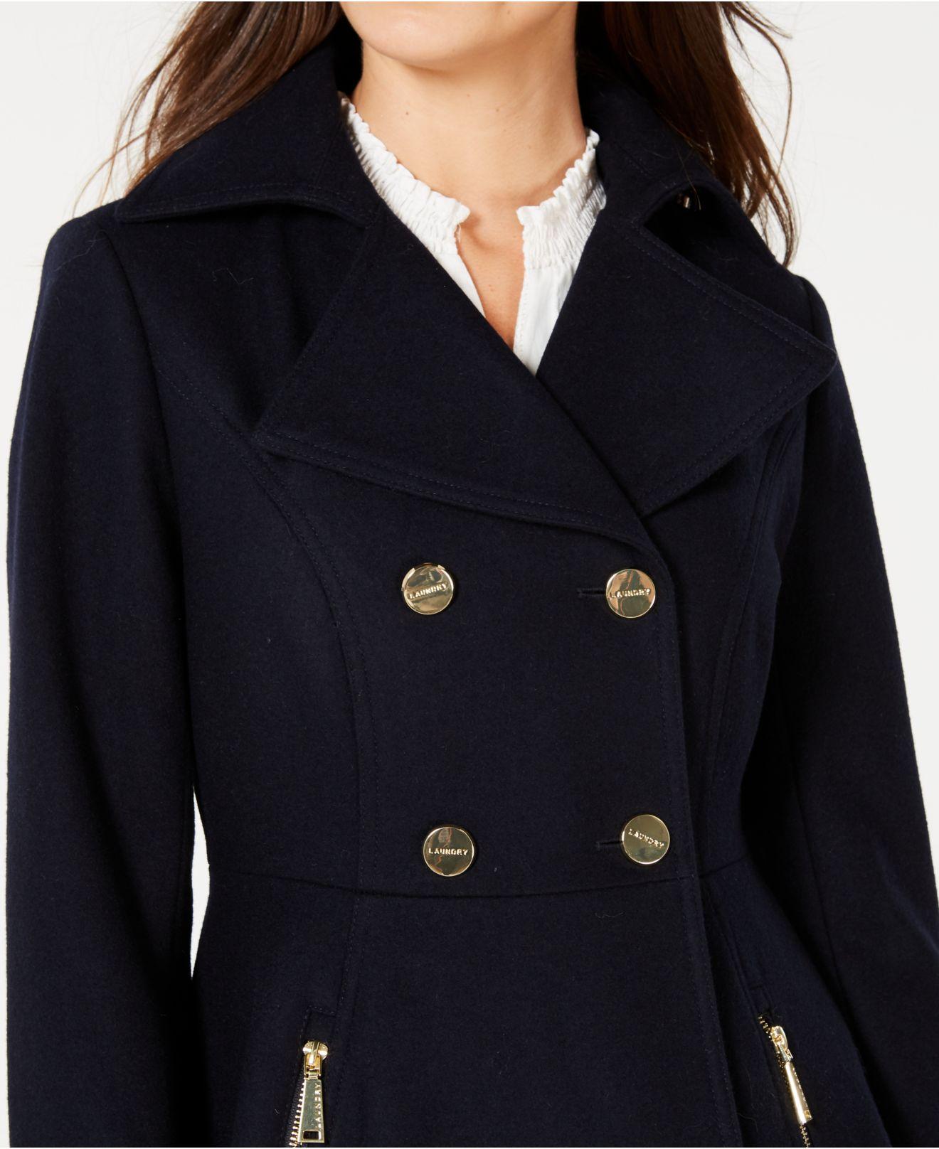 Laundry by Shelli Segal Double-breasted Skirted Peacoat in Blue
