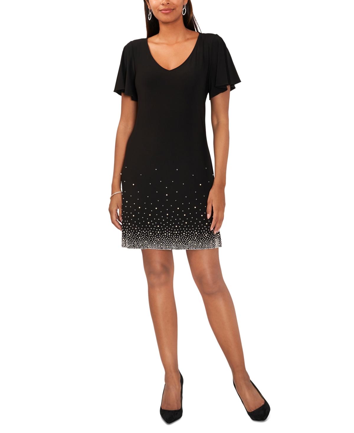msk beaded shift dress MSK Plus Size Beaded Cape-Overlay Shift Dress