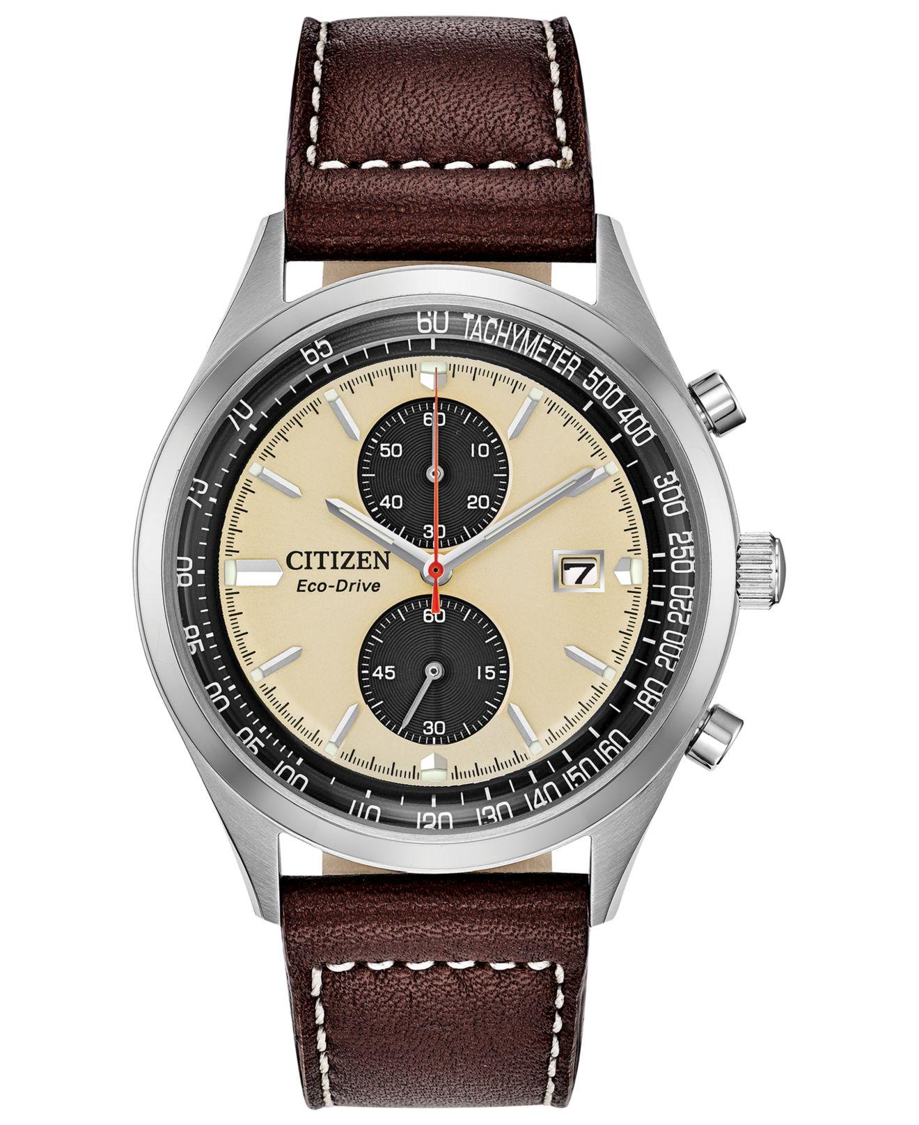 Citizen Eco-drive Tachymeter 'chandler' Chronograph Leather Strap Watch Ca7020-07a in Brown for