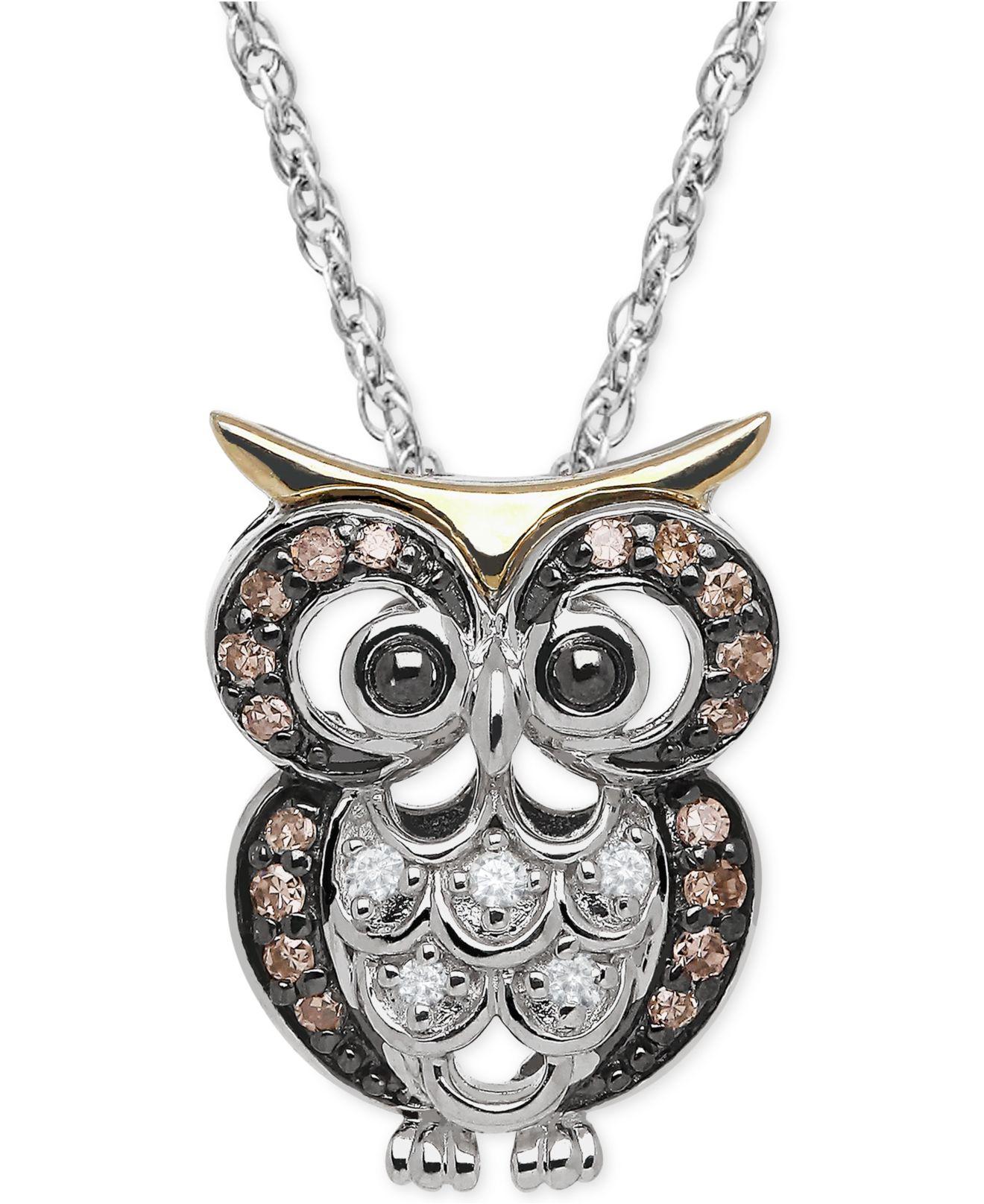 Lyst Macy'S White And Chocolate Diamond Owl Pendant
