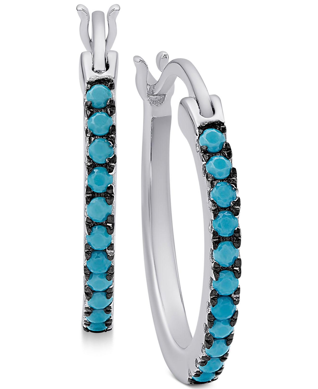 Macy's Manufactured Turquoise Hoop Earrings In Sterling Silver in