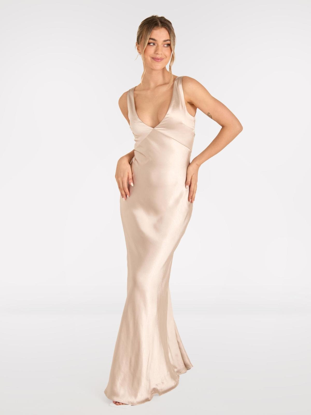 Six Stories Twist Back Satin Bridesmaid Dress in White | Lyst
