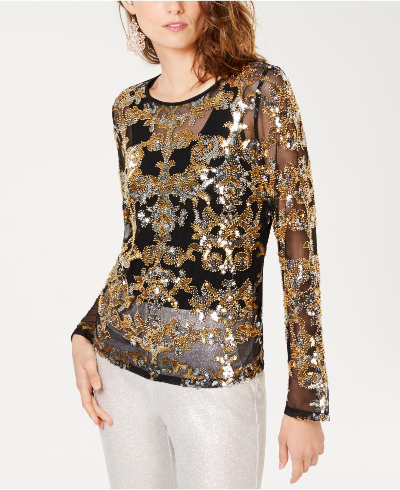 macy's black sequin top