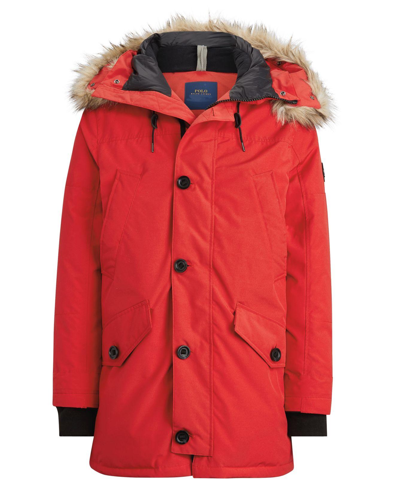 Polo Ralph Lauren Faux-fur-trim Down Parka in Red for Men | Lyst