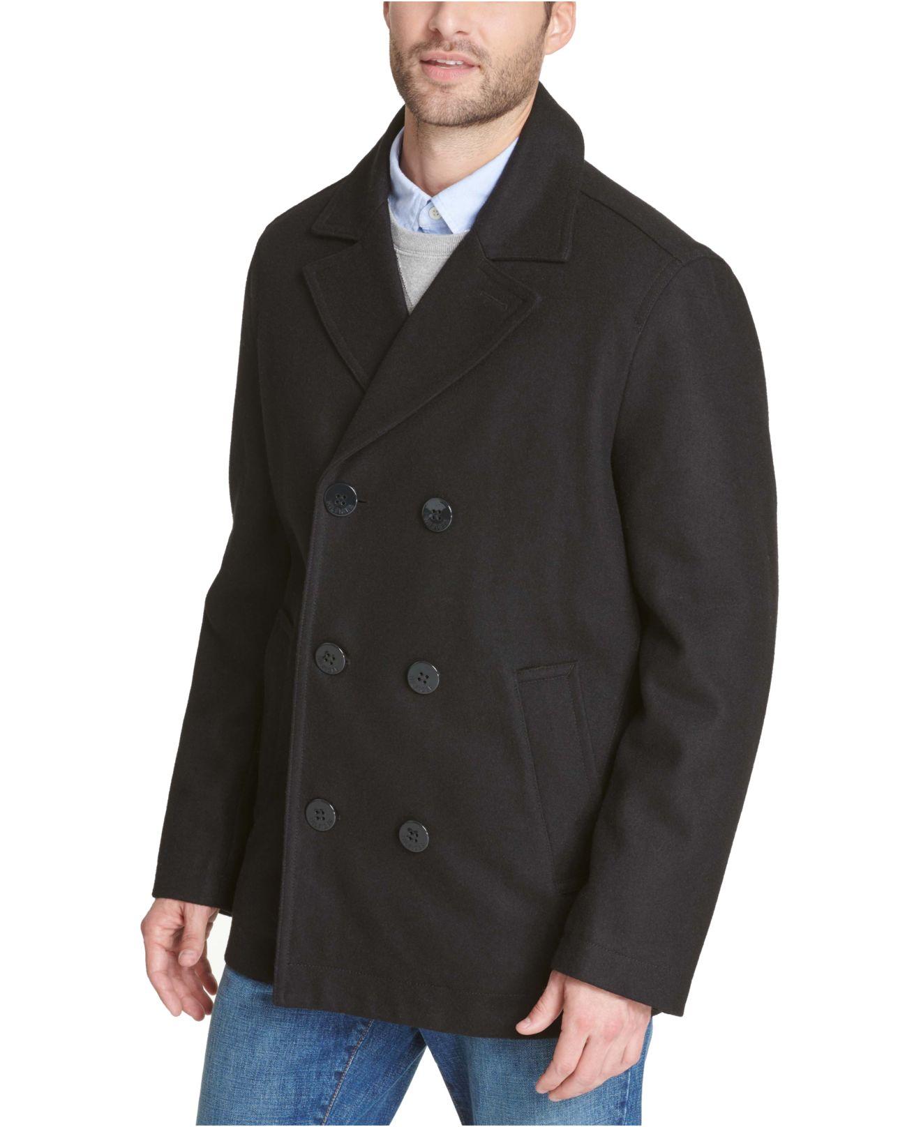 Tommy Hilfiger Synthetic Wool Blend Peacoat With Scarf in Black for Men ...