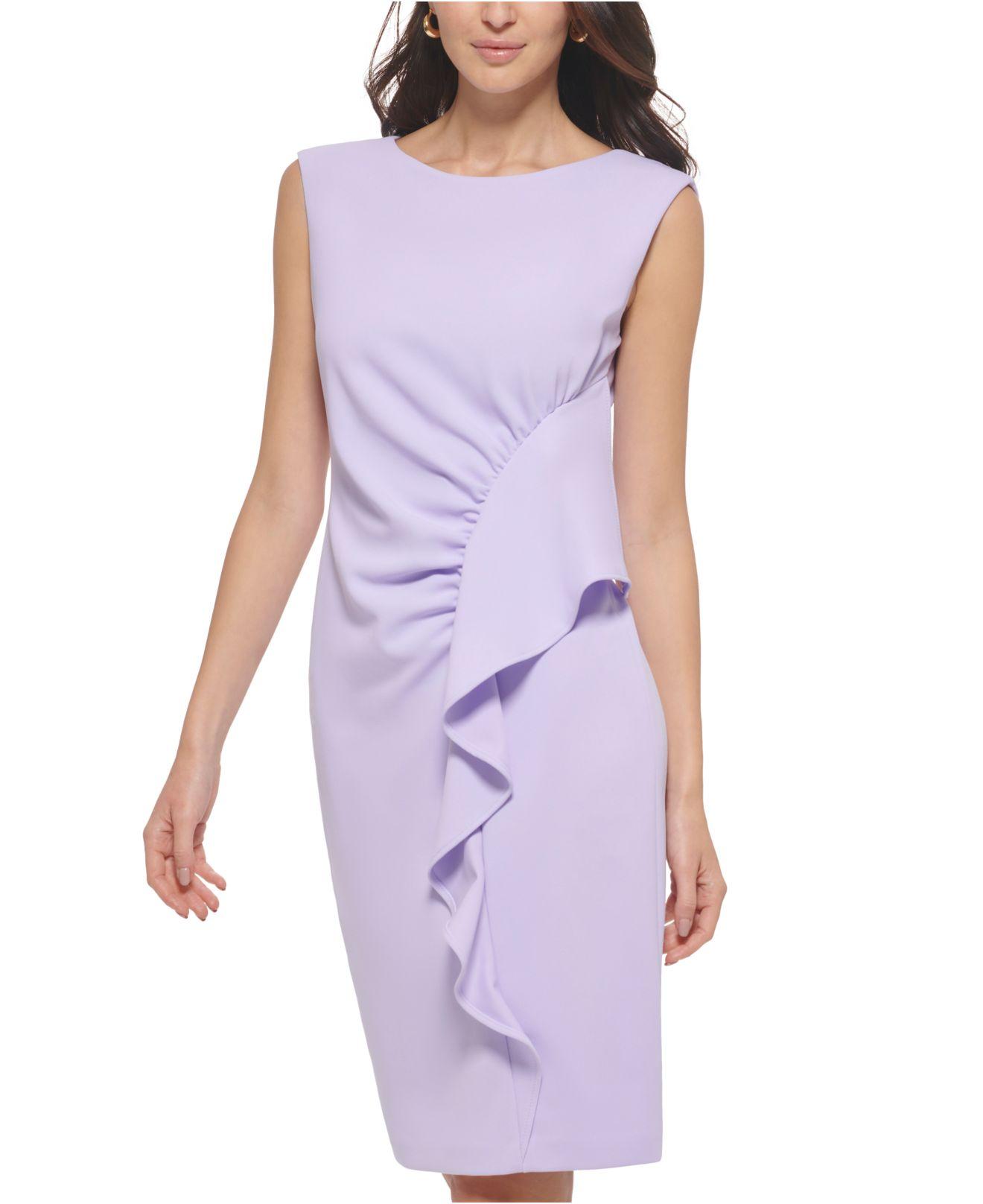 Calvin Klein Petite Ruffle-trim Scuba Sheath Dress in Purple | Lyst